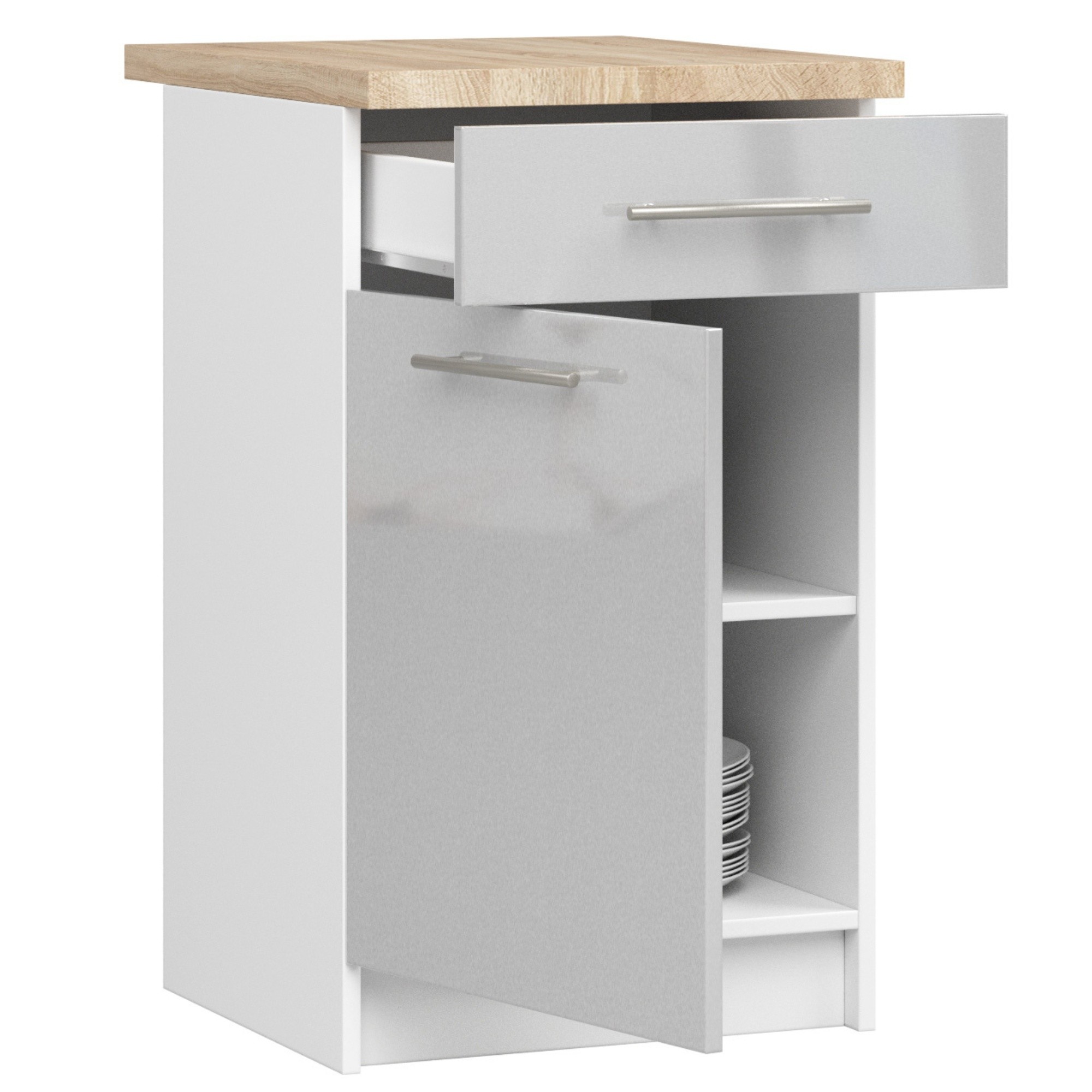 Raumhirsch Küchenunterschrank mit Schubladen 40 cm Hochglanz mit Arbeitsplatte 1 Schublade 1 Tür Kollektion OLIWIA Detailansicht 1
