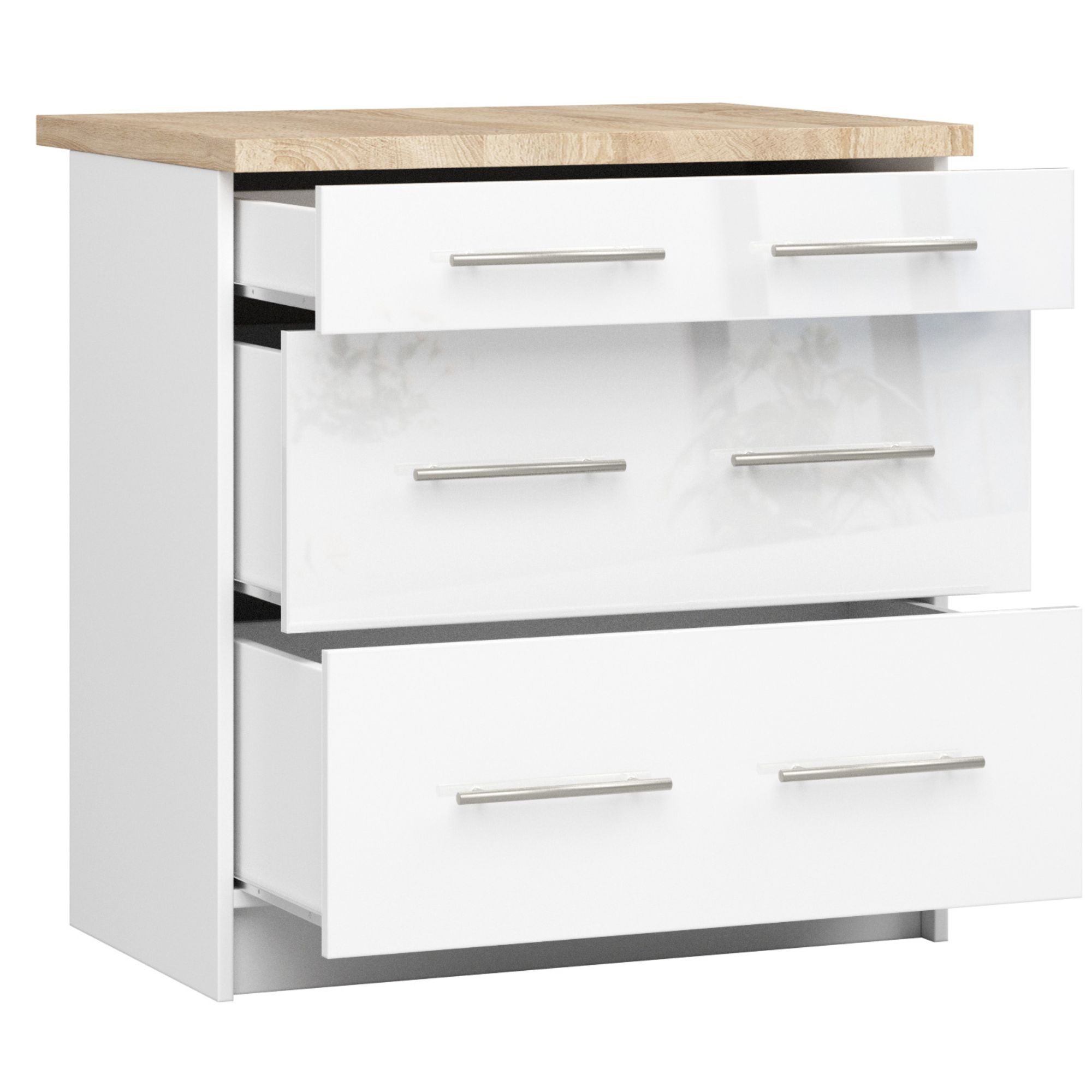 Raumhirsch Küchenunterschrank mit Schubladen 60 cm Hochglanz mit Arbeitsplatte Soft-Close 3 Schubladen Kollektion OLIWIA Detailansicht 1