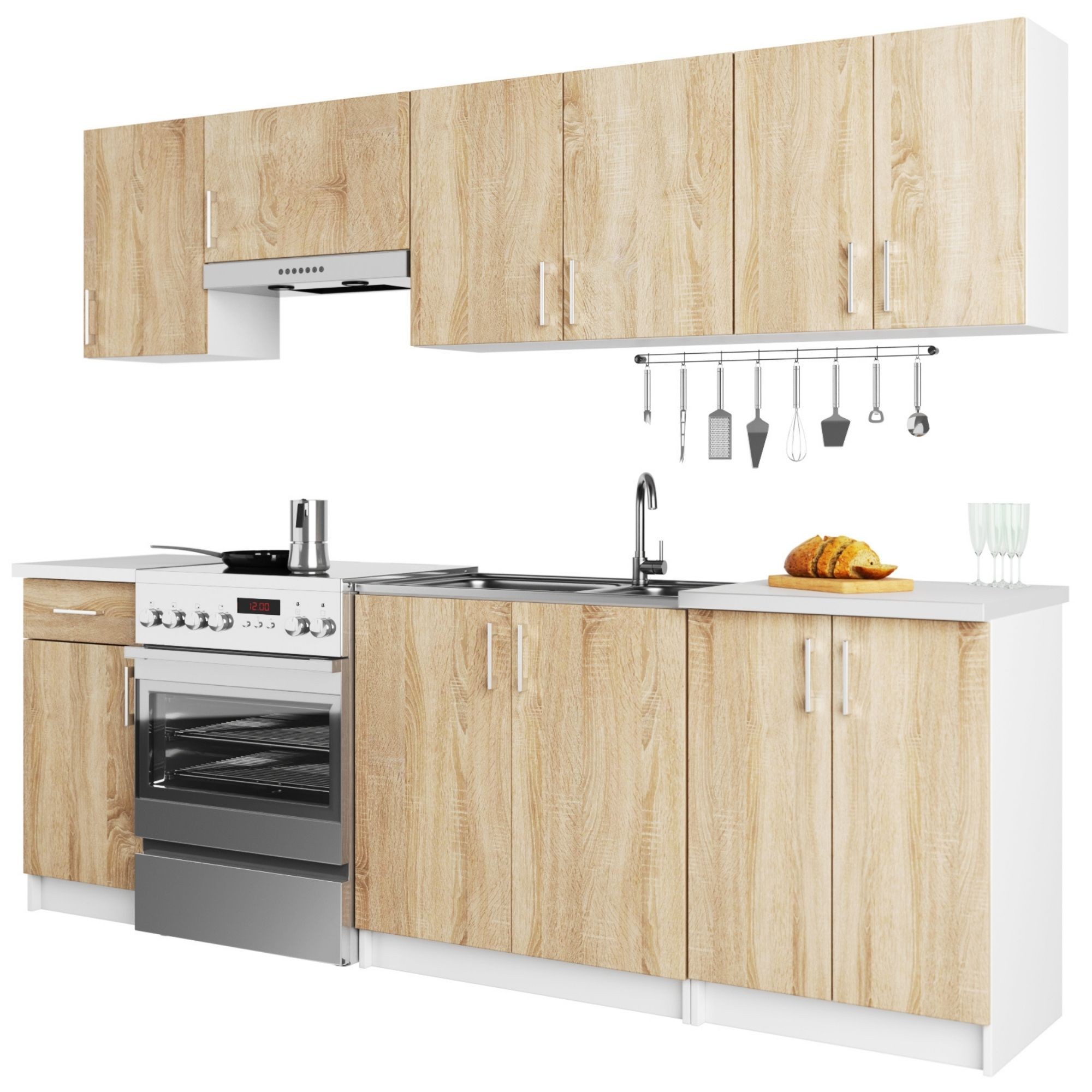 Raumhirsch Küchenmöbel-Set 240 cm Eiche Sonoma matt mit Arbeitsplatte Kollektion LIMA Detailansicht 1