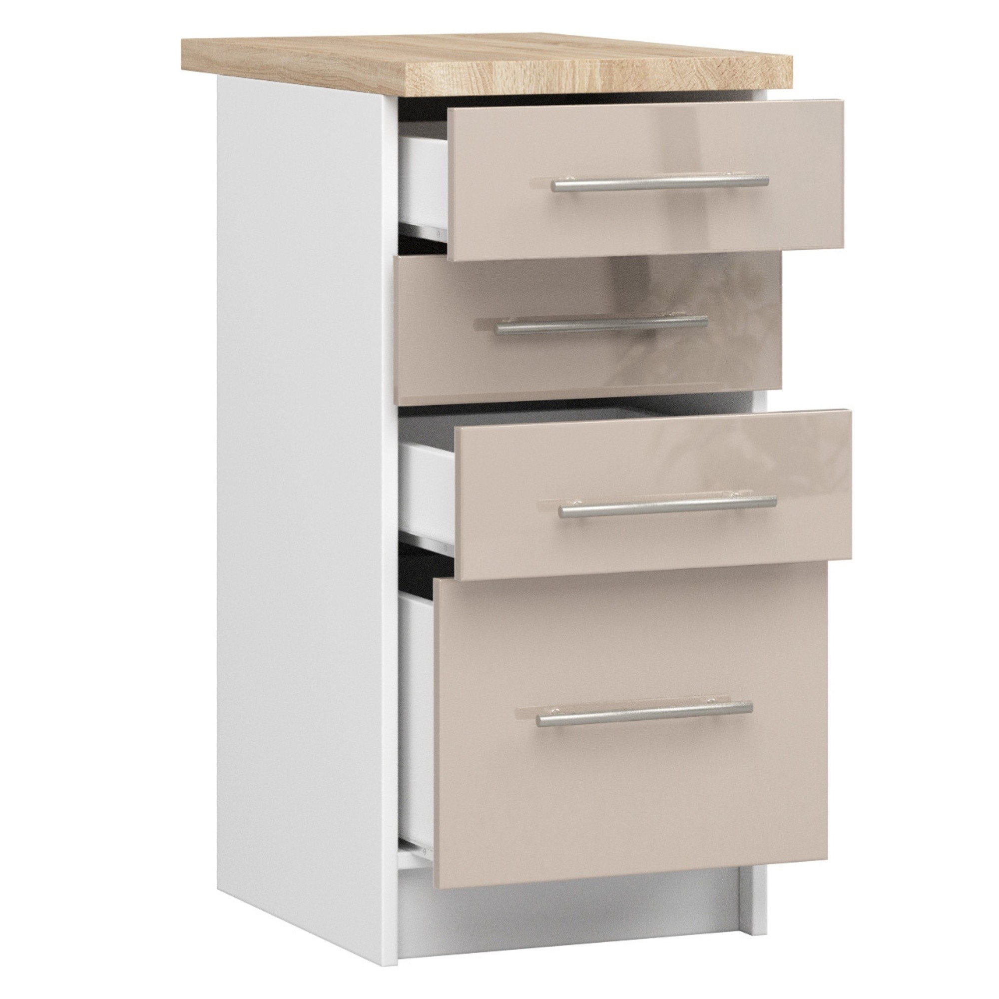 Raumhirsch Küchenunterschrank mit Schubladen 40 cm Hochglanz mit Arbeitsplatte 4 Schubladen Kollektion OLIWIA Detailansicht 2