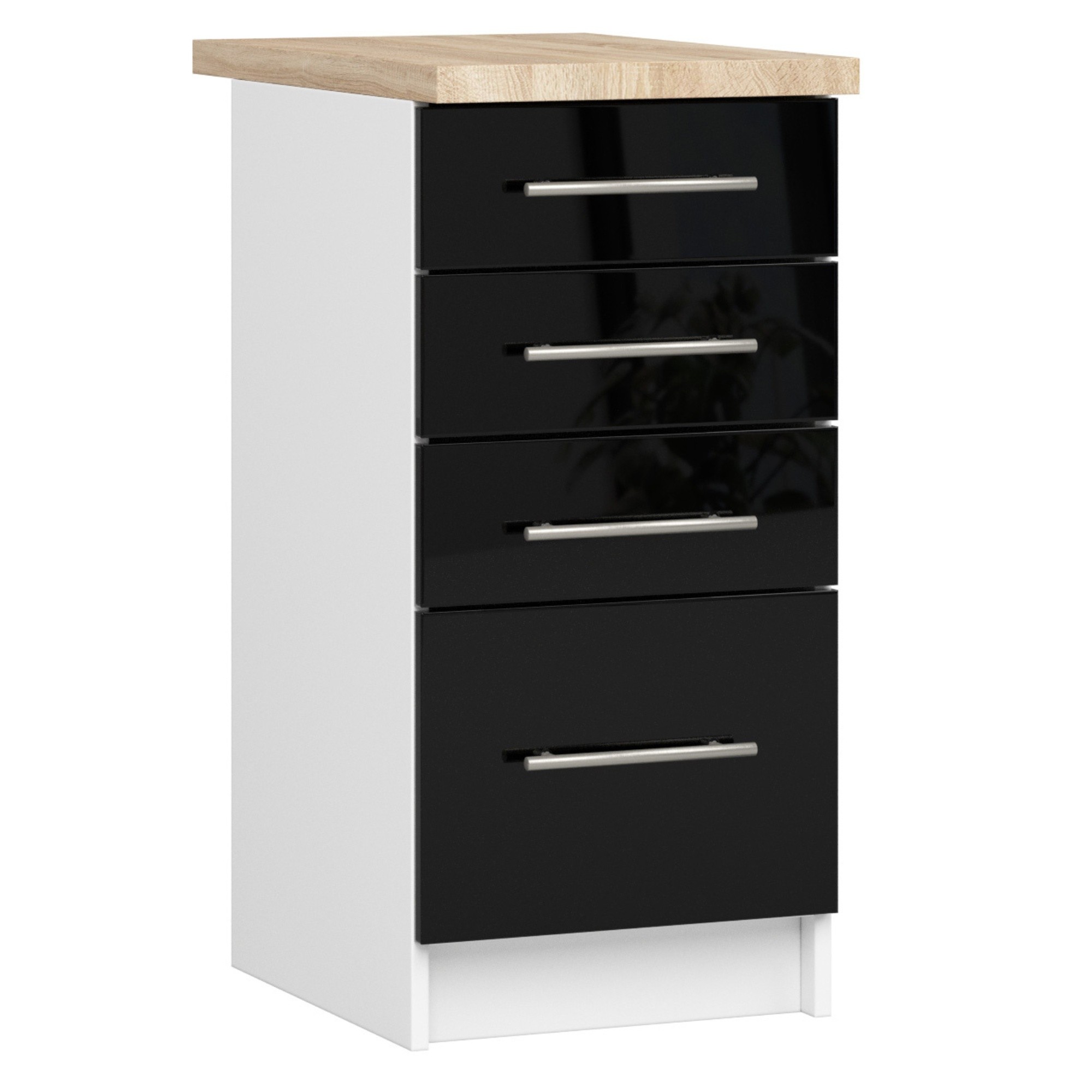Raumhirsch Küchenunterschrank mit Schubladen 40 cm Hochglanz mit Arbeitsplatte 4 Schubladen Kollektion OLIWIA Hauptansicht