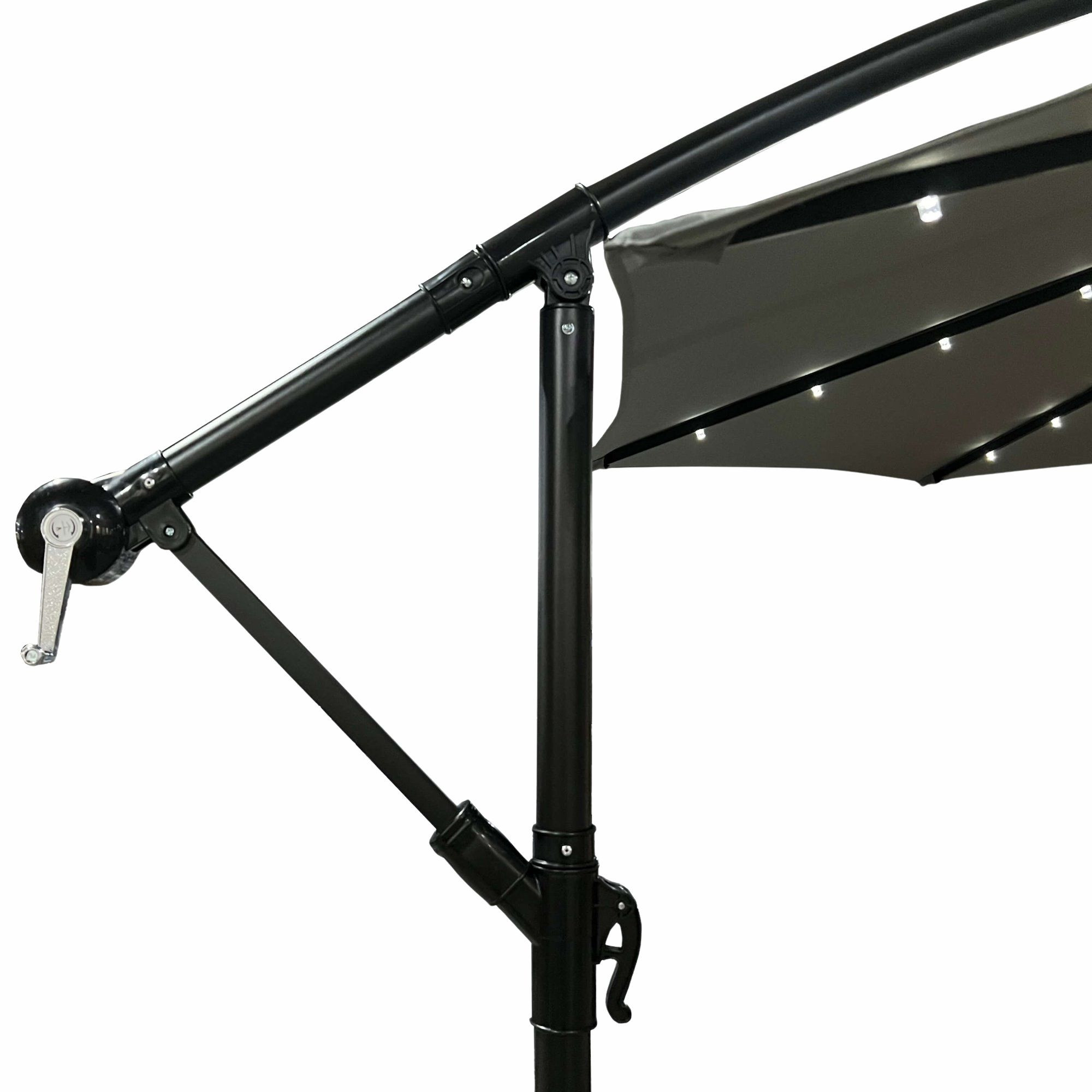 Raumhirsch Parasol déporté 300x300 cm acier / polyester LED Avec manivelle Protection UV gris – dimensions et vue complémentaire