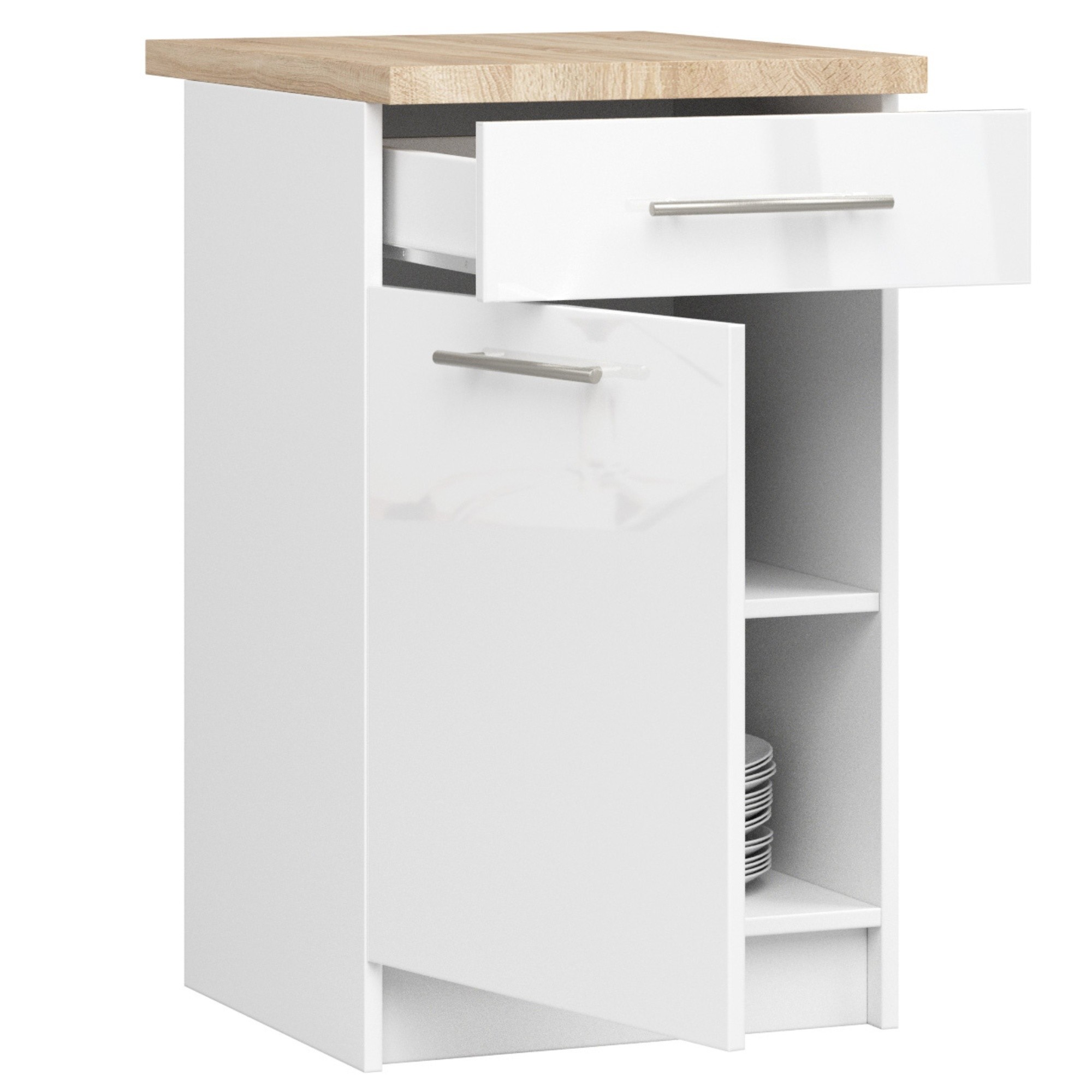 Raumhirsch Küchenunterschrank mit Schubladen 40 cm Hochglanz mit Arbeitsplatte 1 Schublade 1 Tür Kollektion OLIWIA Detailansicht 2