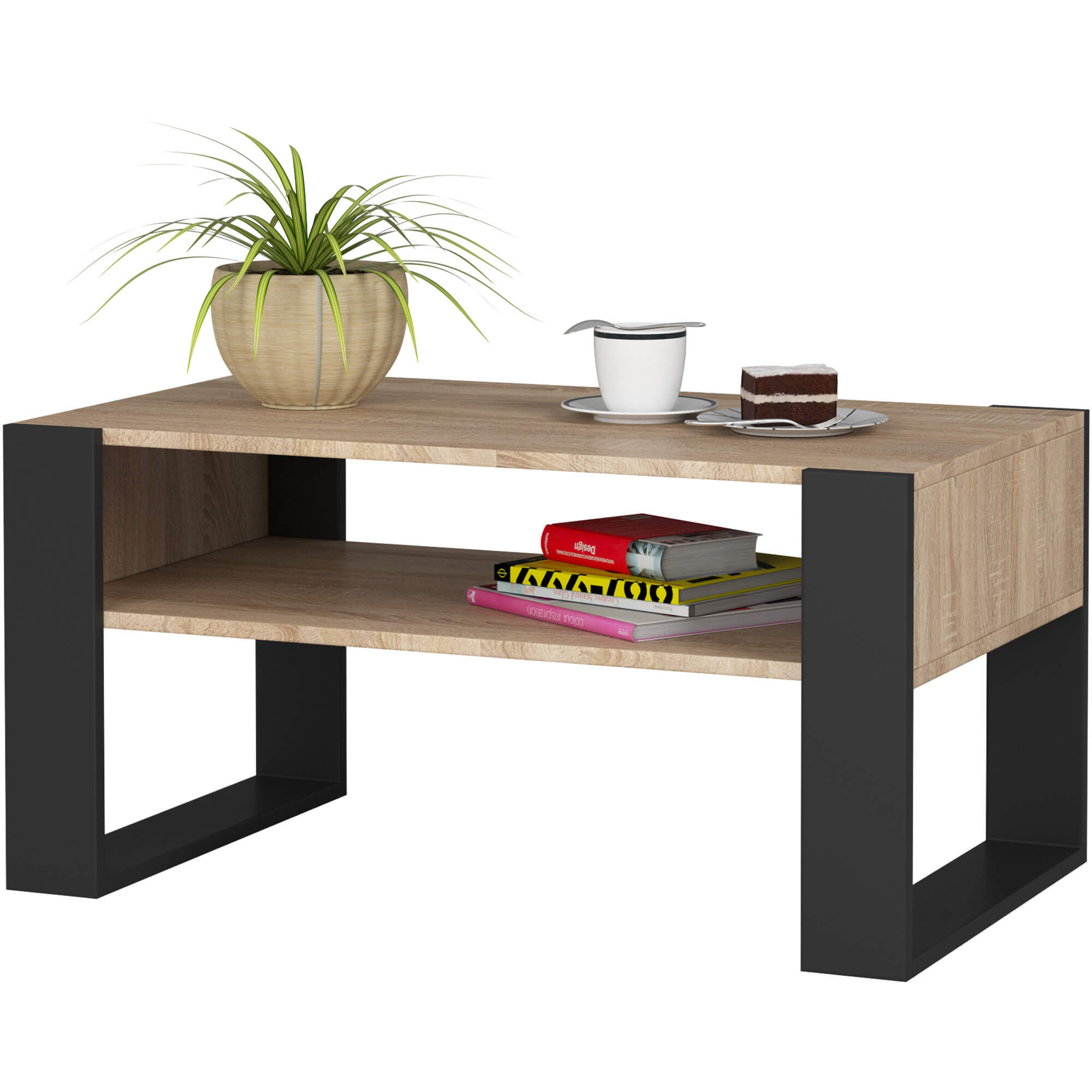 Raumhirsch Table basse 45x92x53 cm Avec rangement chêne Sonoma / noir – détail 2