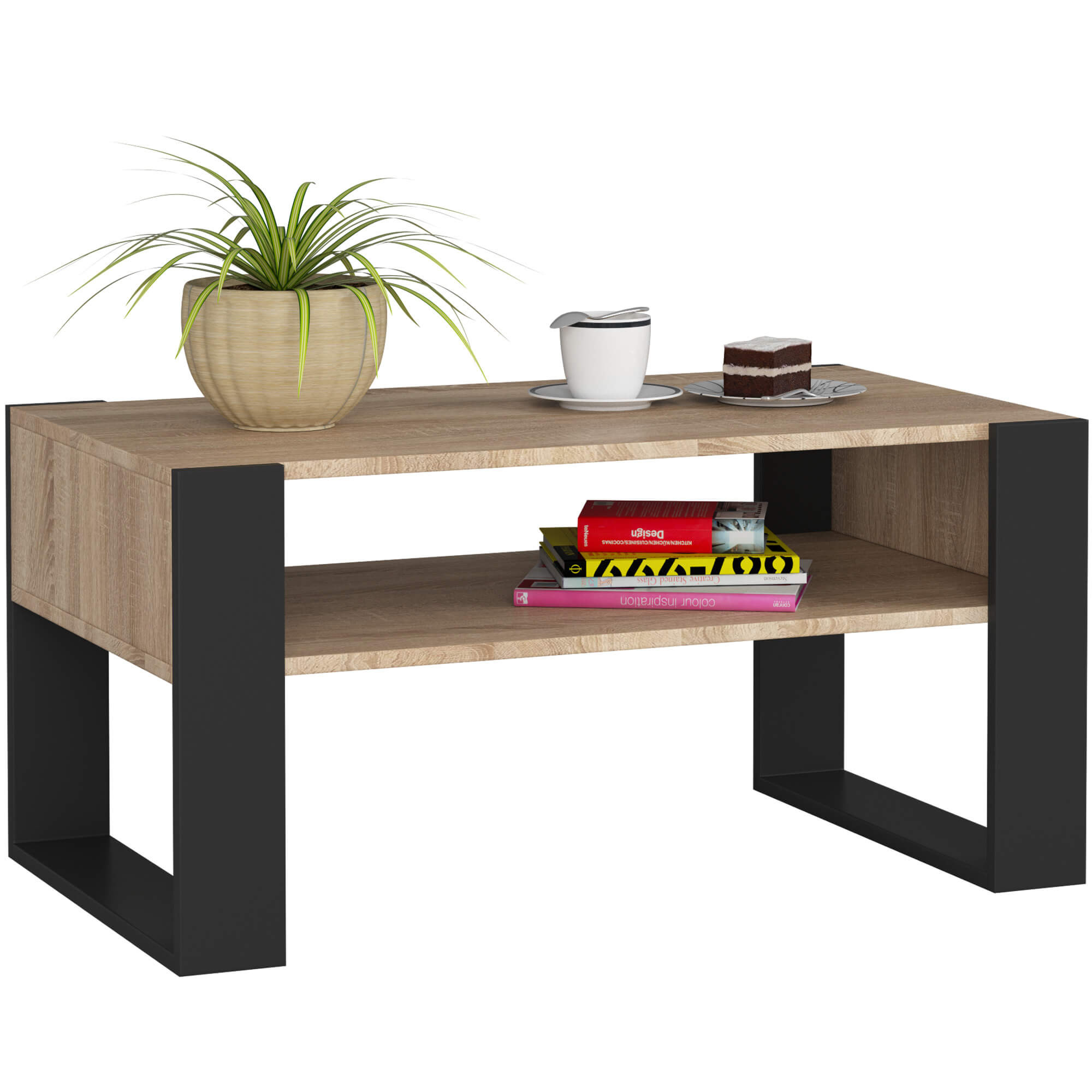 Raumhirsch Table basse 45x92x53 cm Avec rangement chêne Sonoma / noir – vue principale