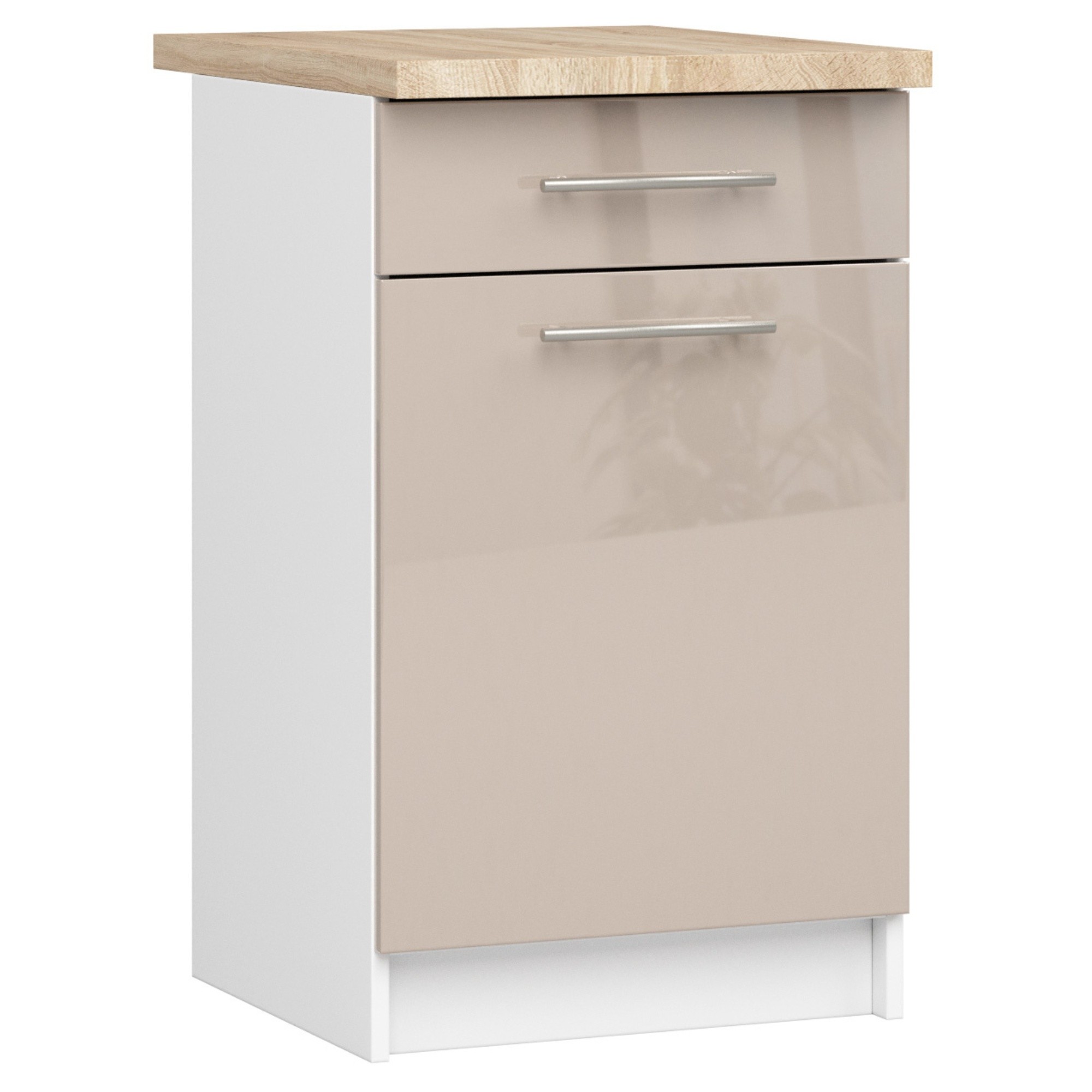 Raumhirsch – Küchenunterschrank mit Schubladen – 40 cm – Hochglanz – mit Arbeitsplatte – 1 Schublade – 1 Tür – Kollektion OLIWIA – Hauptansicht