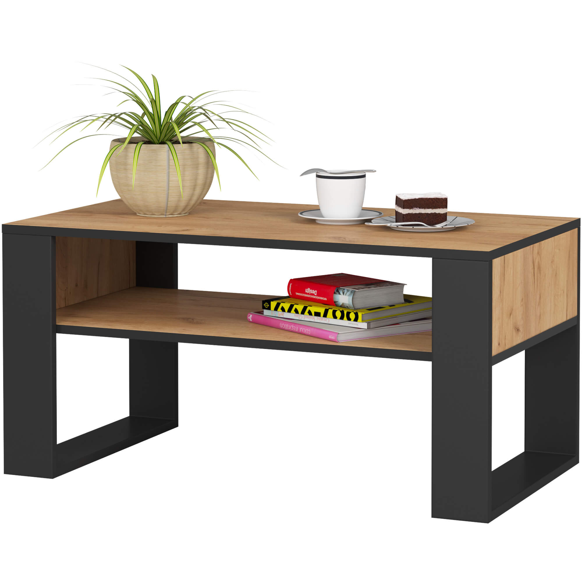 Raumhirsch Table basse 45x92x50 cm Avec rangement chêne craft / noir – détail 2