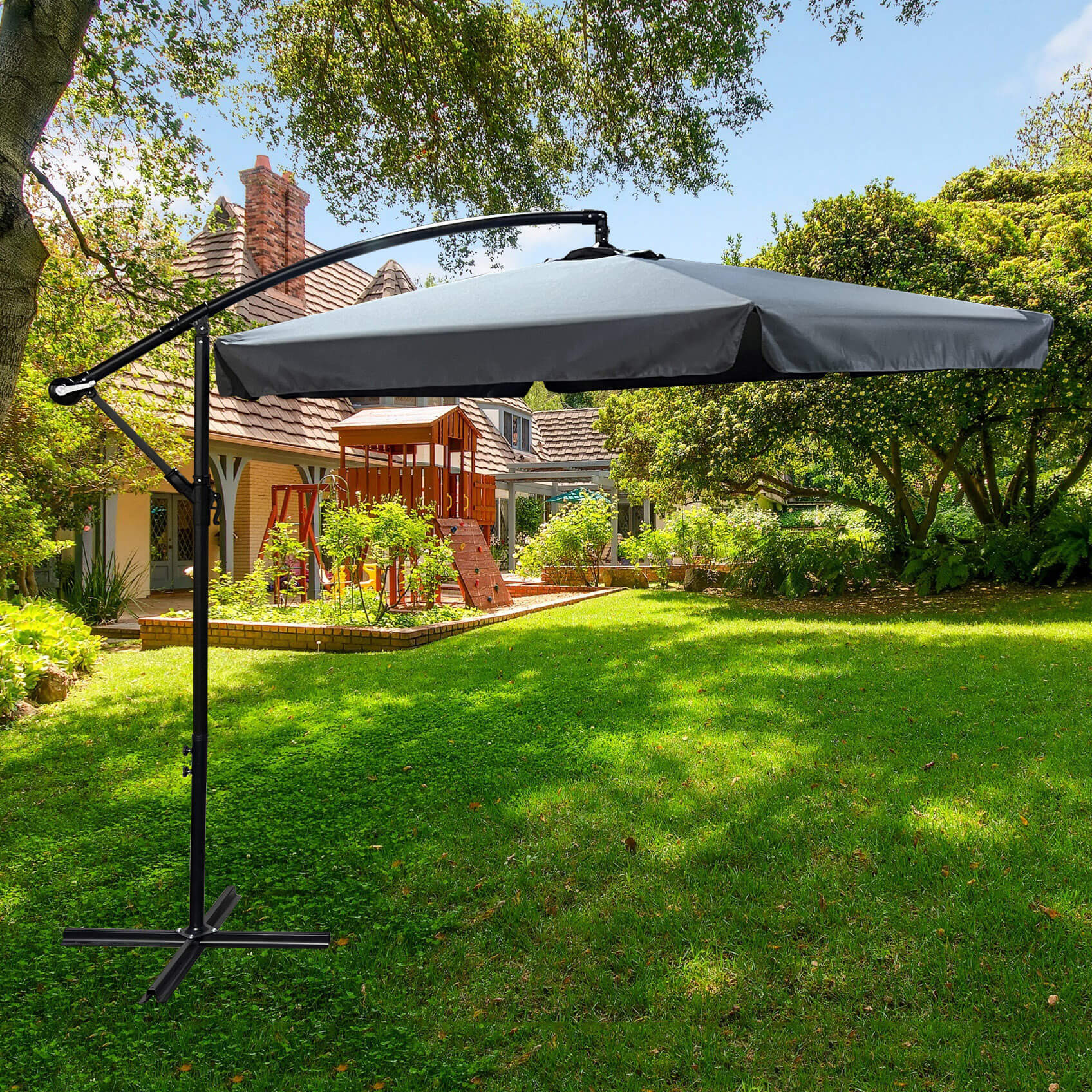 Raumhirsch Parasol déporté 300x300 cm acier / polyester Avec manivelle Protection UV gris – détail 1