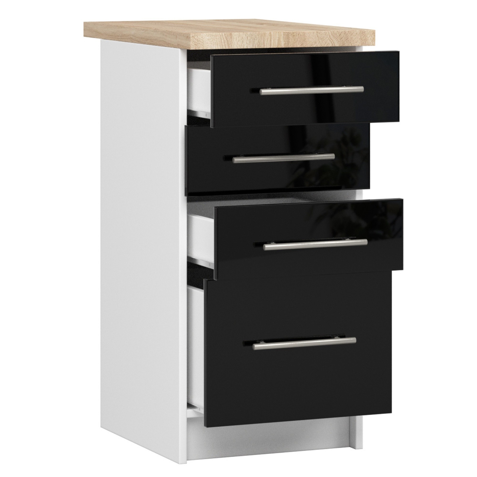Raumhirsch Küchenunterschrank mit Schubladen 40 cm Hochglanz mit Arbeitsplatte 4 Schubladen Kollektion OLIWIA Detailansicht 2