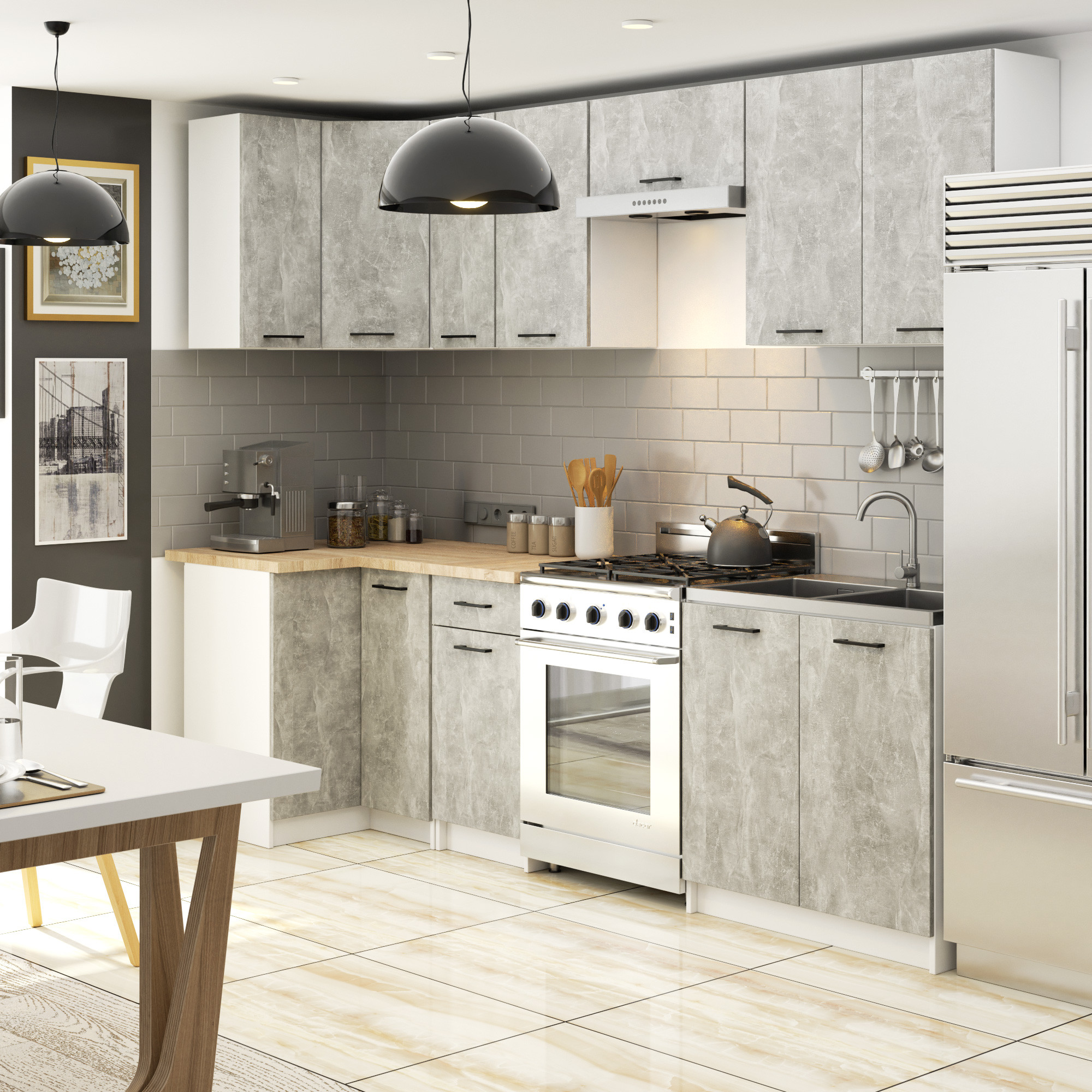 Raumhirsch Küchenhängeschrank 50 cm Beton / Weiß matt hängend 1 Tür Kollektion OLIWIA Maße und technische Details