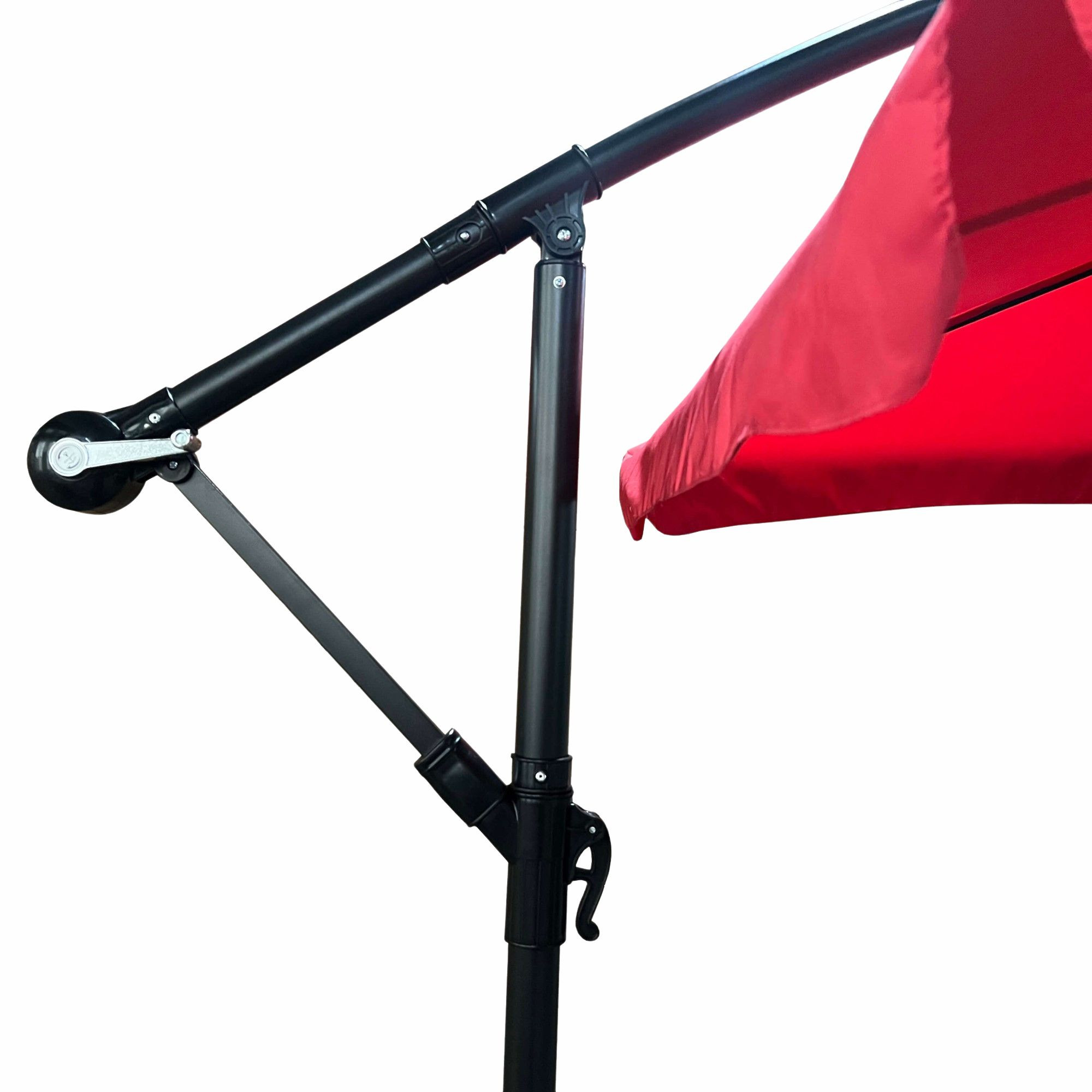 Raumhirsch Parasol déporté 300x300 cm acier / polyester Avec manivelle Protection UV rouge – dimensions et vue complémentaire