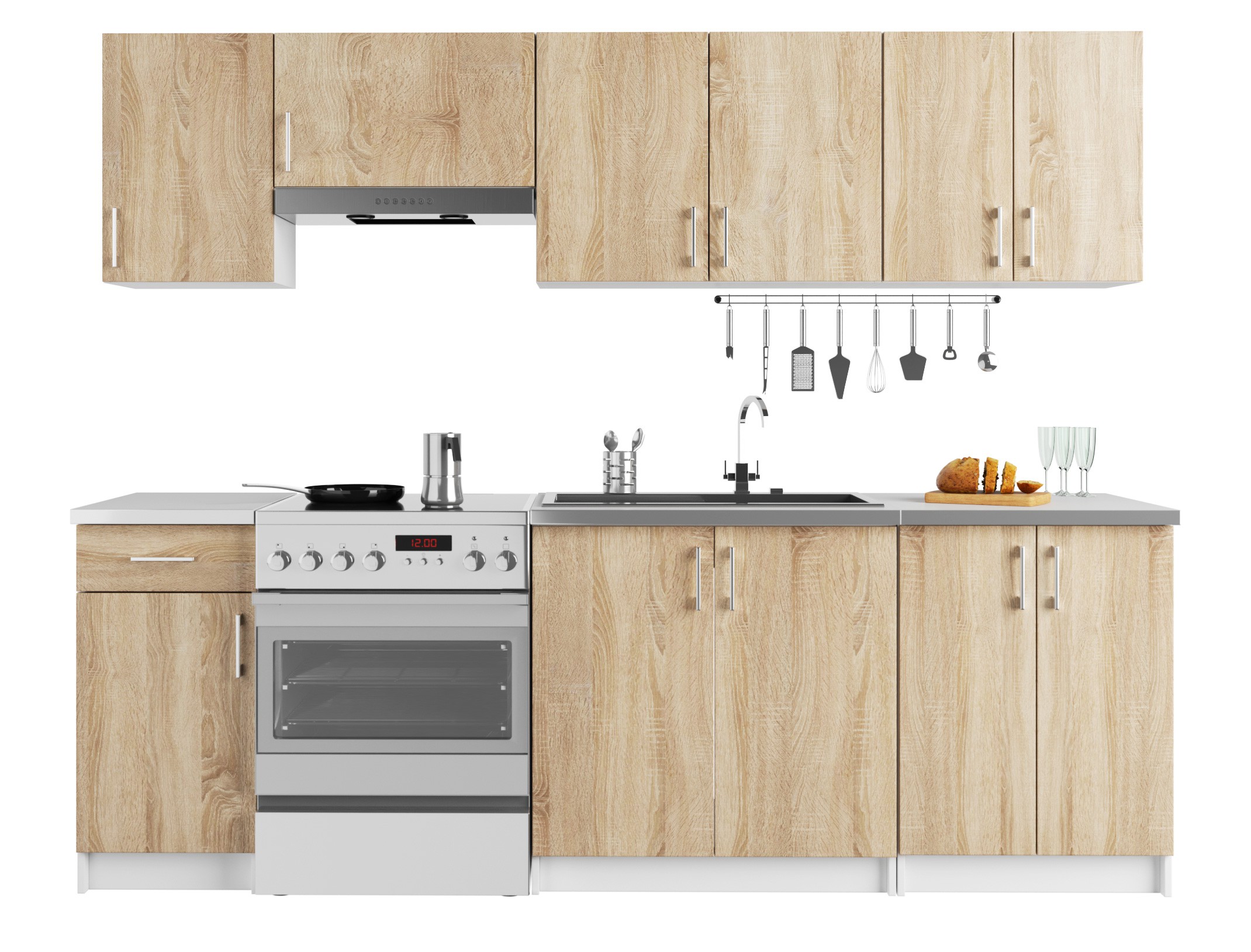 Raumhirsch Küchenmöbel-Set 240 cm Eiche Sonoma matt mit Arbeitsplatte Kollektion LIMA Hauptansicht