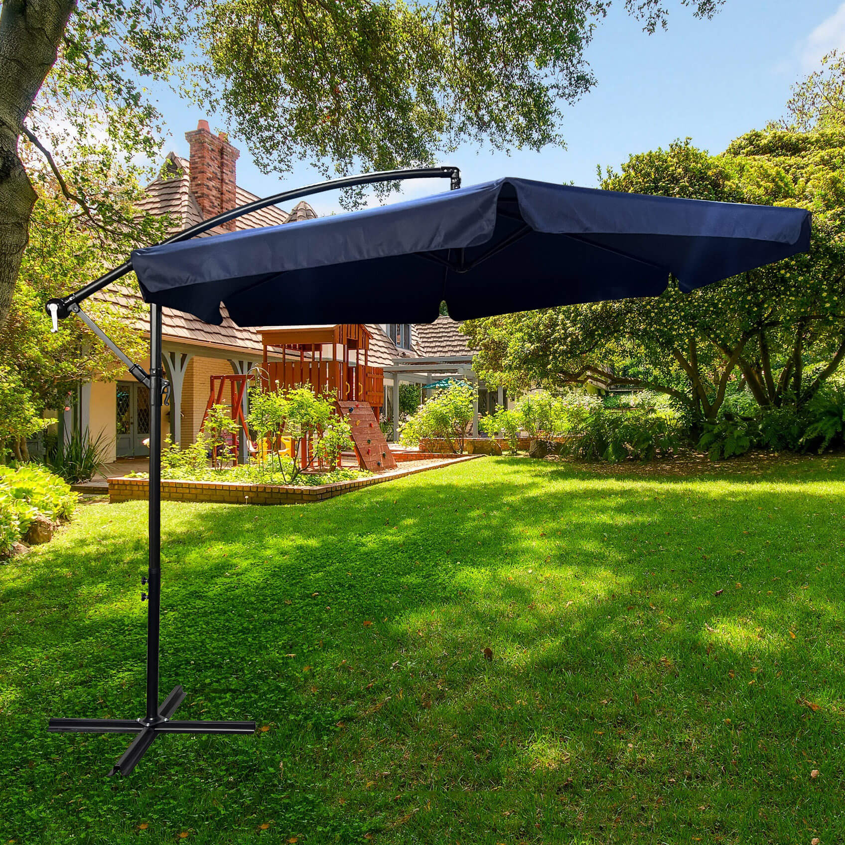 Raumhirsch Parasol déporté 300x300 cm acier / polyester Avec manivelle Protection UV bleu – détail 1