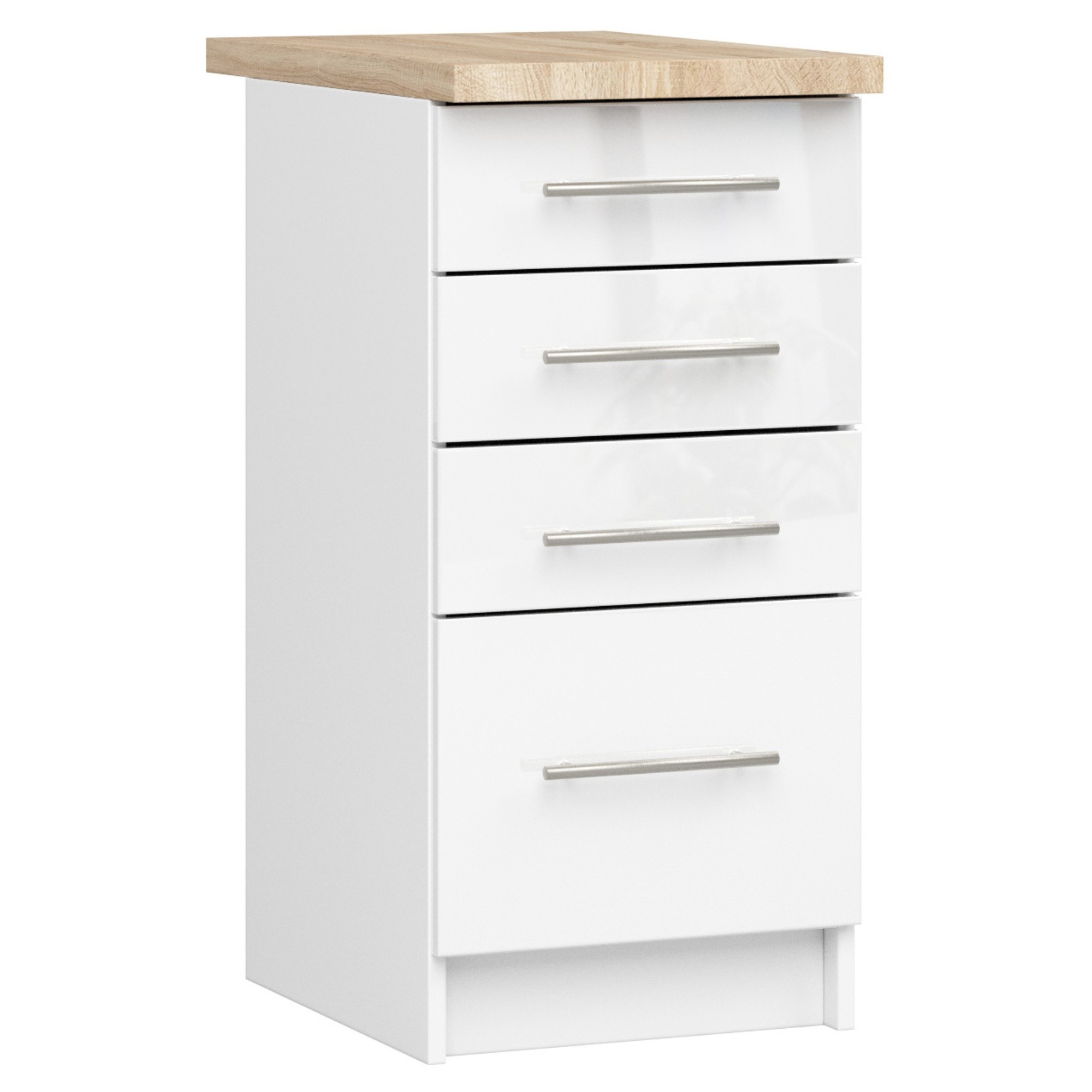 Raumhirsch Küchenunterschrank mit Schubladen 40 cm Hochglanz mit Arbeitsplatte 4 Schubladen Kollektion OLIWIA Hauptansicht