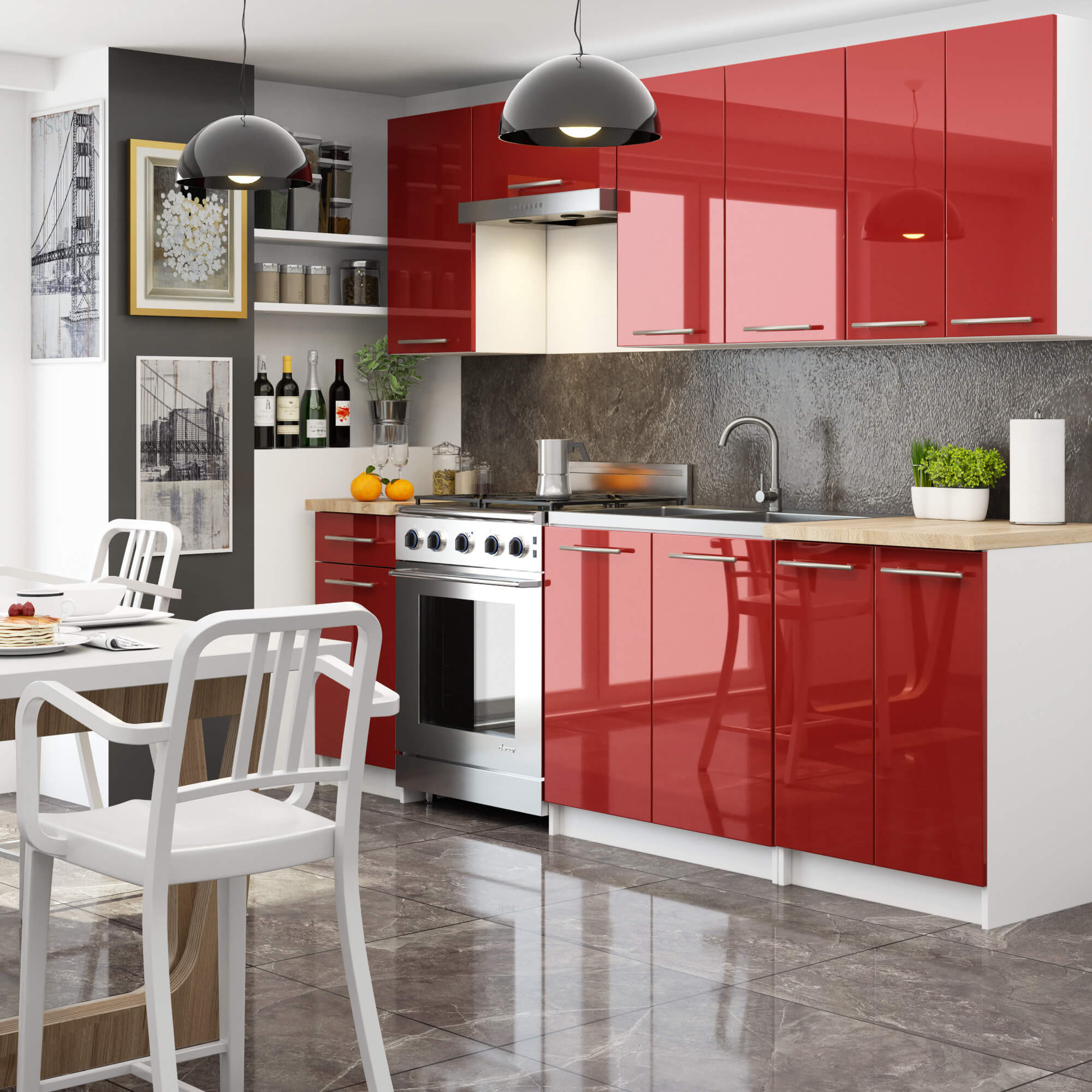 Raumhirsch Küchenhängeschrank 40 cm Rot / Weiß Hochglanz hängend 1 Tür Kollektion OLIWIA Maße und technische Details