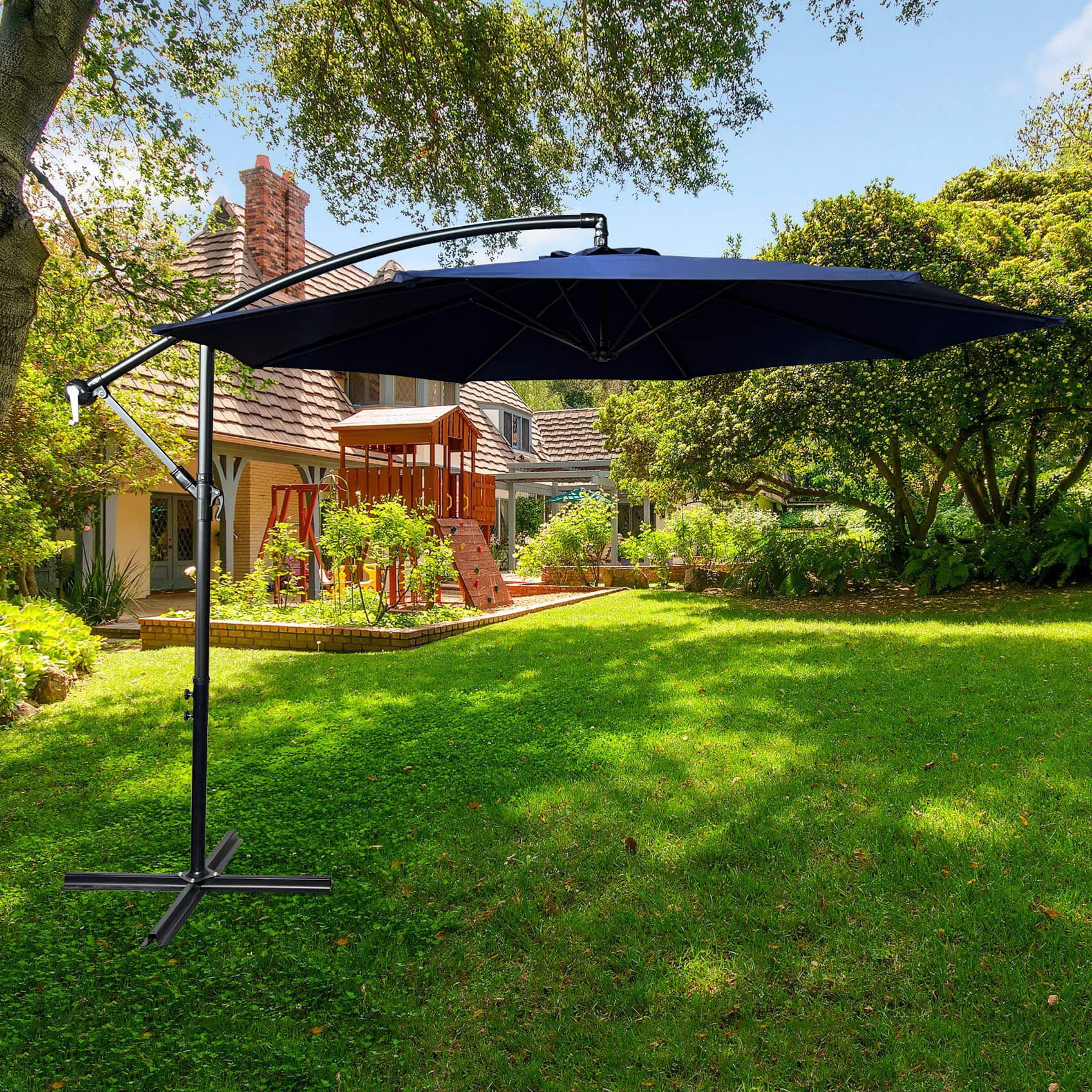 Raumhirsch Parasol déporté 300x300 cm acier / polyester Avec manivelle Protection UV bleu – détail 1