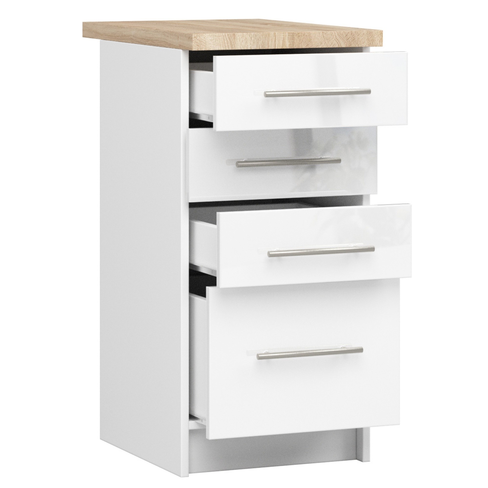 Raumhirsch Küchenunterschrank mit Schubladen 40 cm Hochglanz mit Arbeitsplatte 4 Schubladen Kollektion OLIWIA Detailansicht 2