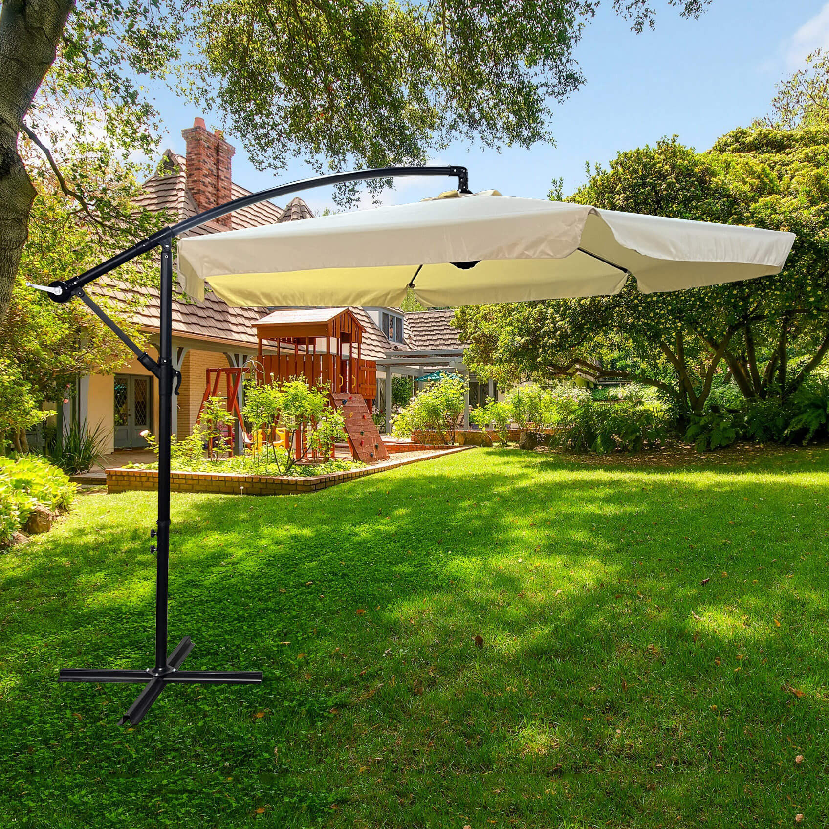 Raumhirsch Parasol déporté 300x300 cm acier / polyester Avec manivelle Protection UV beige – détail 1