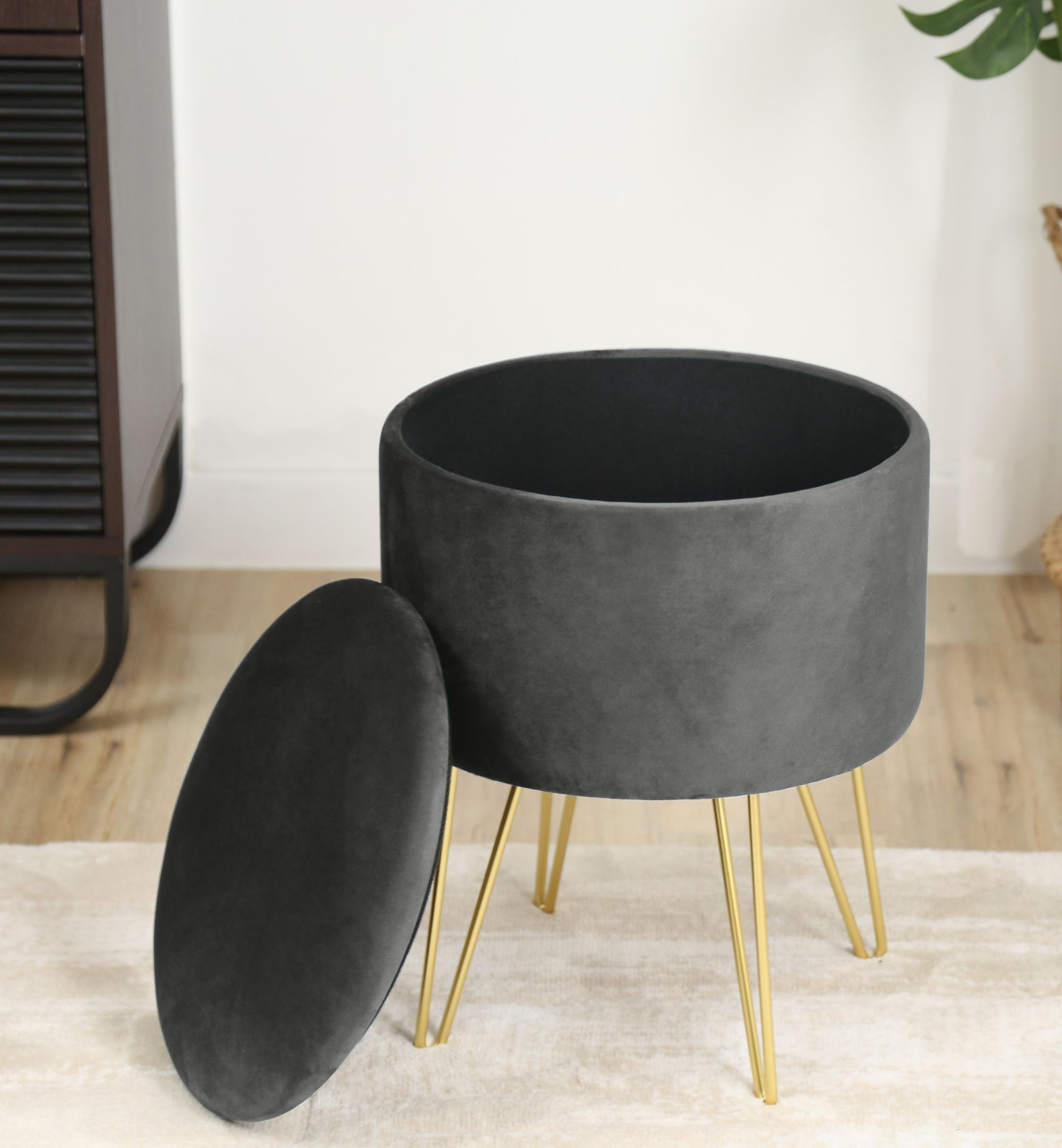 Raumhirsch Pouf 35x45x35 cm Avec rangement gris – détail 1
