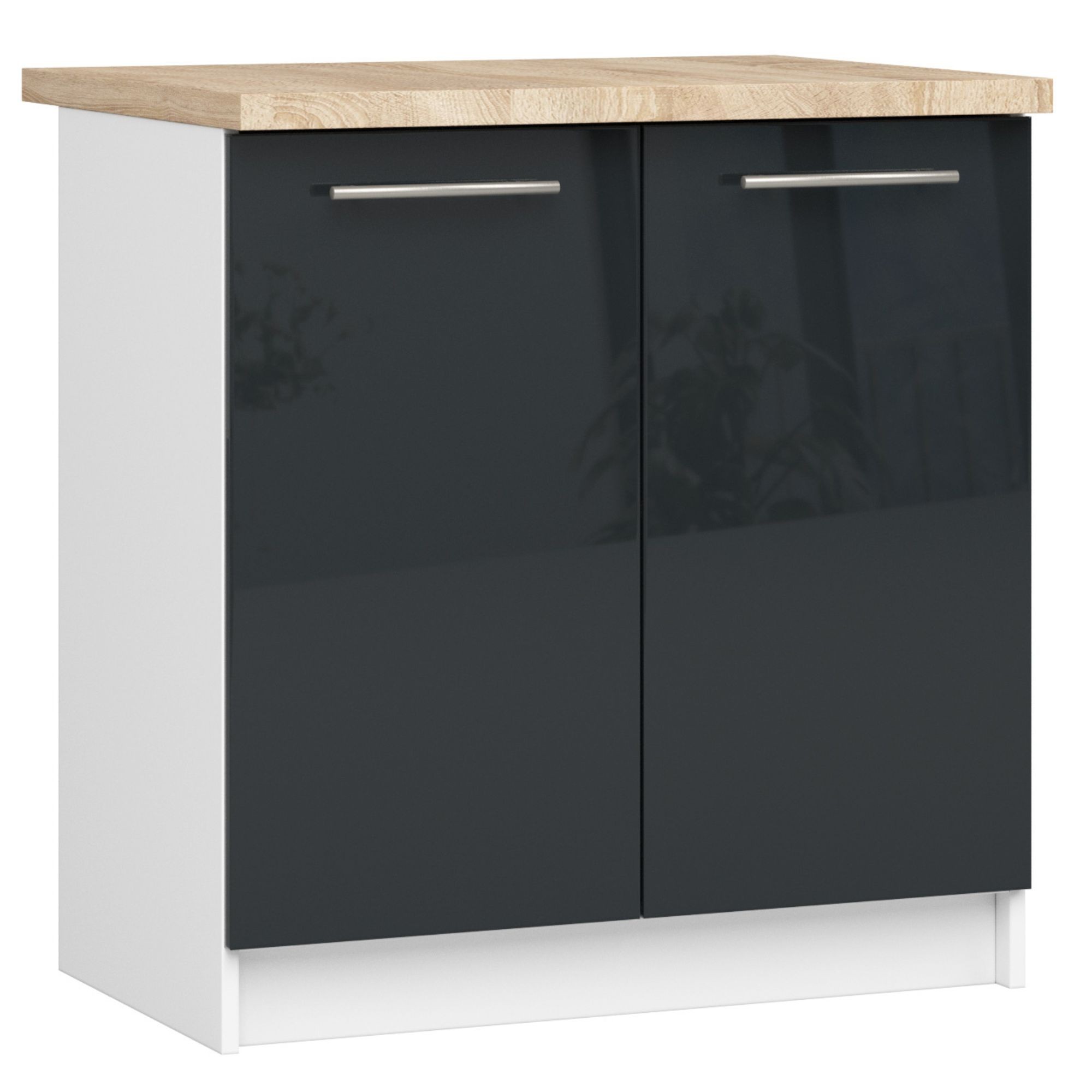 Raumhirsch Küchenunterschrank 60 cm Graphit / Weiß / Hochglanz mit Arbeitsplatte 2 Türen Kollektion OLIWIA Hauptansicht