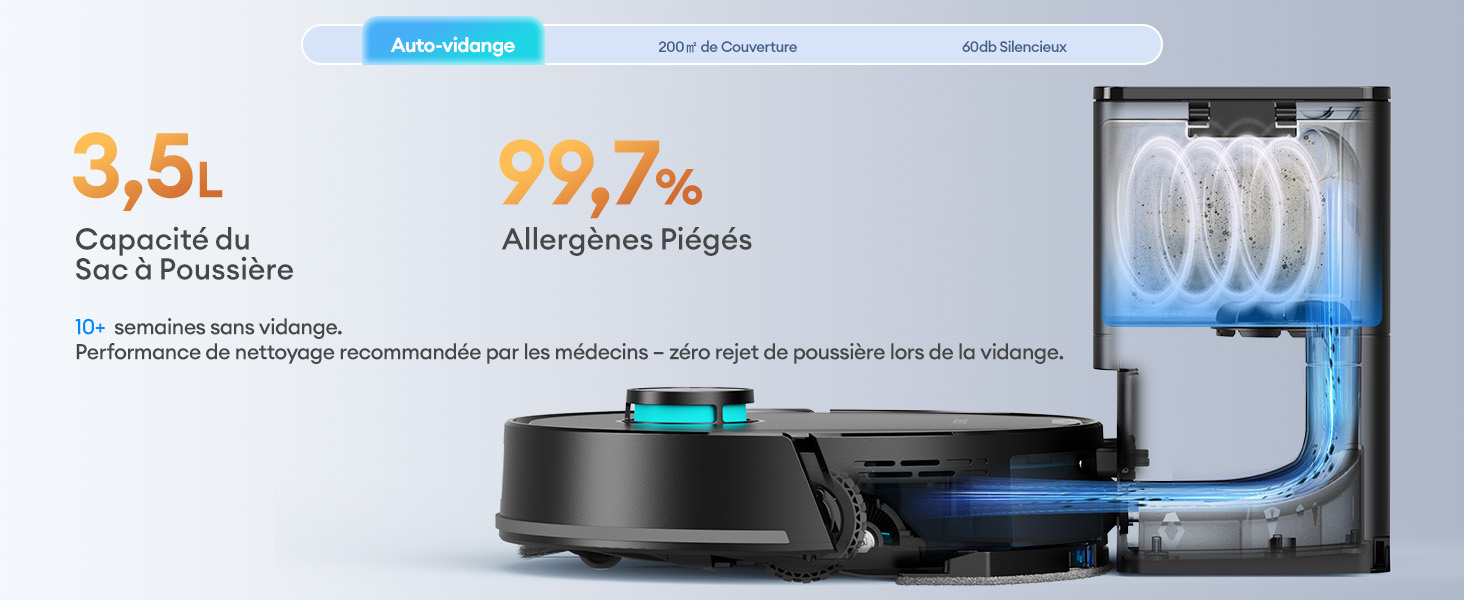 Proscenic 850T Robot Aspirateur Laveur 3000Pa, Aspirateur Robot Aspiration Puissante 120min D'Autonomie, 7.3cm Ultra-Mince Silencieux,Connecté Par Alexa/APP/IFTTT, Pour Poils Animaux Tapis Sols Durs