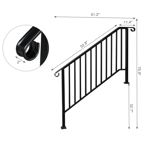 Matte Black 4-Tier Outdoor Iron Handrail Image 2