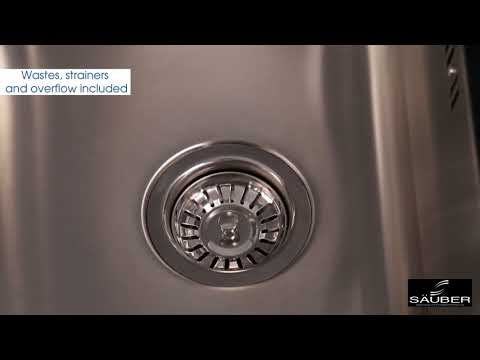 Sauber Kitchen Sink 1.5 Bowl LH Drainer Black Glass Stainless Steel Inset Waste -Home Sale Shop AAHKMJXYDAFdJAOAIMEbOAchDHWhPWx4jT6RMpOLxUbNJcI39iEU