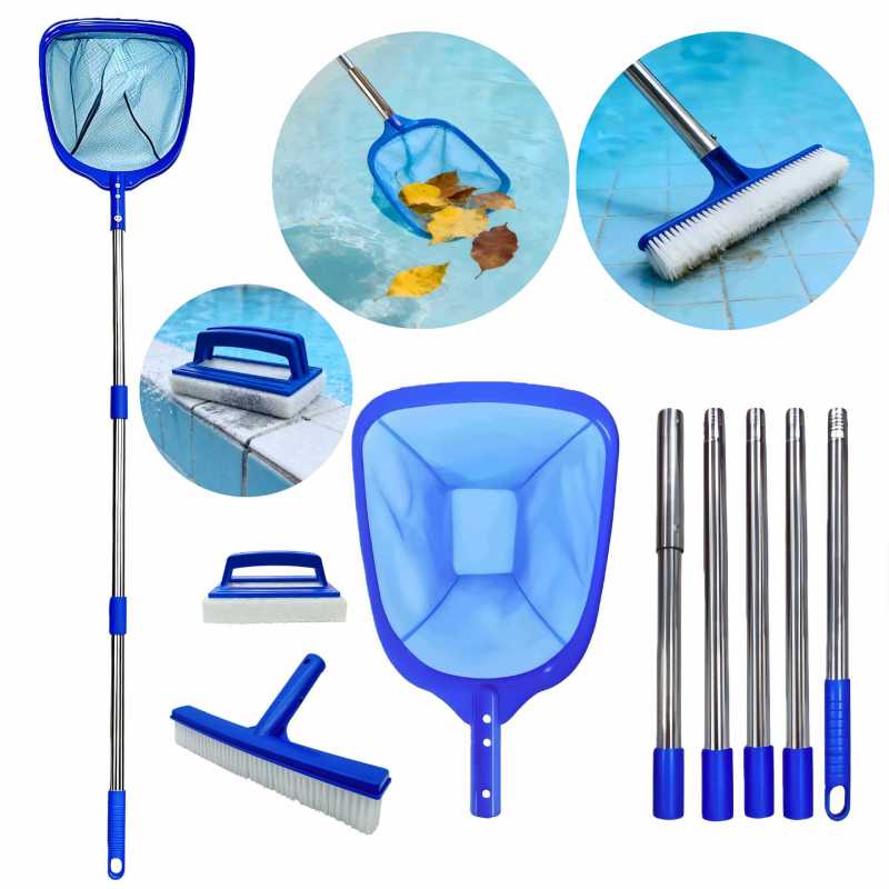 Kit completo de mantenimiento de piscinas con pértiga y cepillos