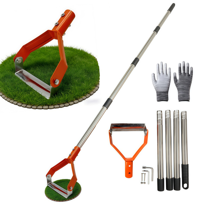 Azada de estribo ajustable naranja con mango de acero - Descripción general