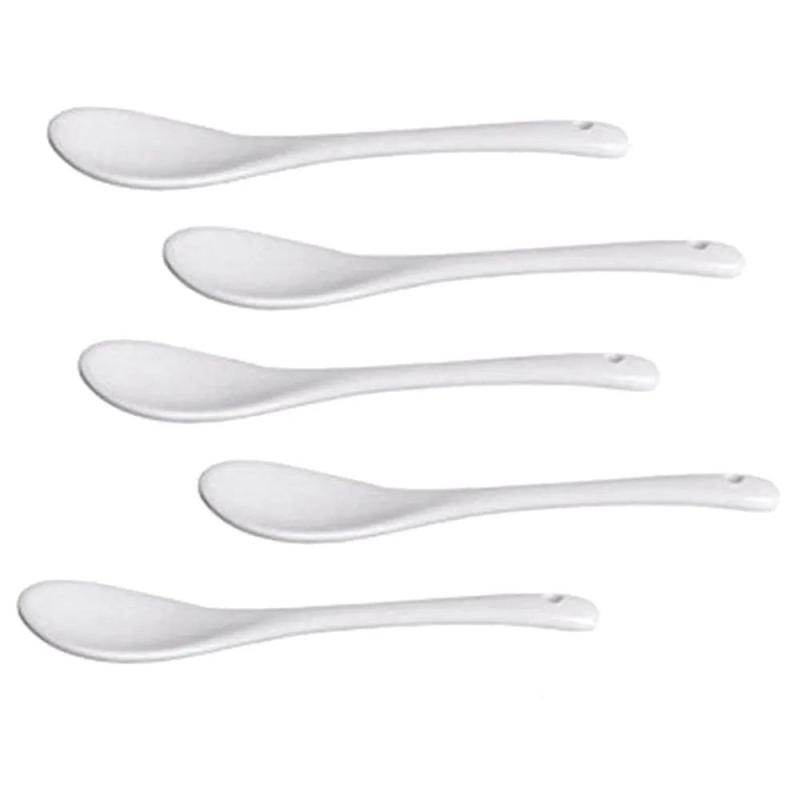 Juego de 5 cucharillas de porcelana blanca - descripción general