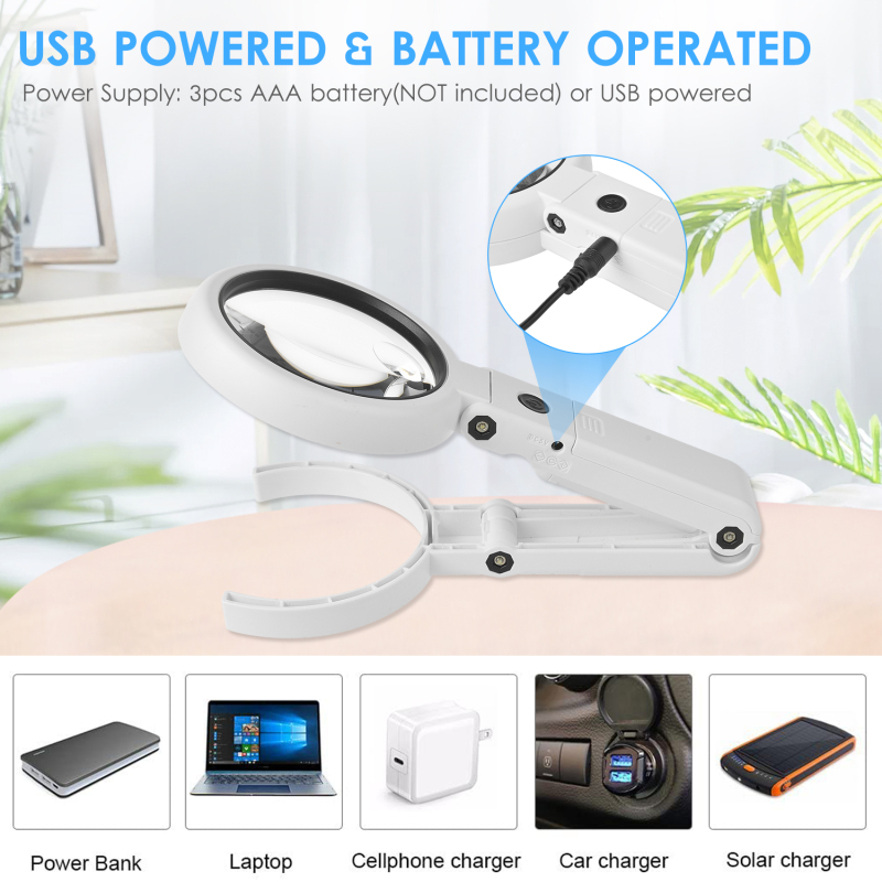 Lupa con iluminación LED y soporte USB