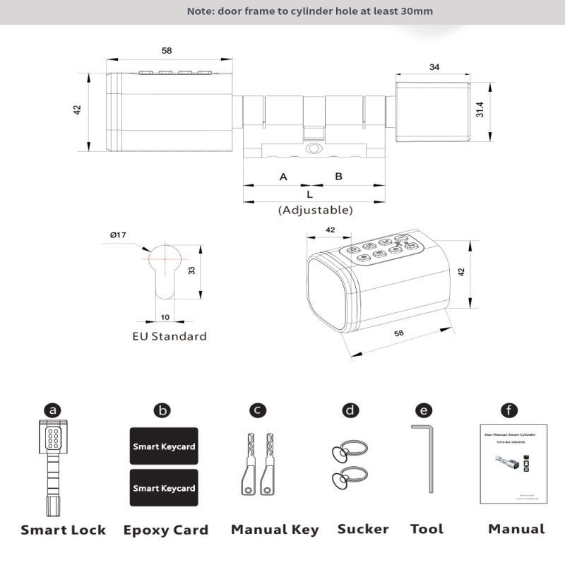 Serrure connectée Tuya Bluetooth M9 Beyamis - cylindre intelligent noir