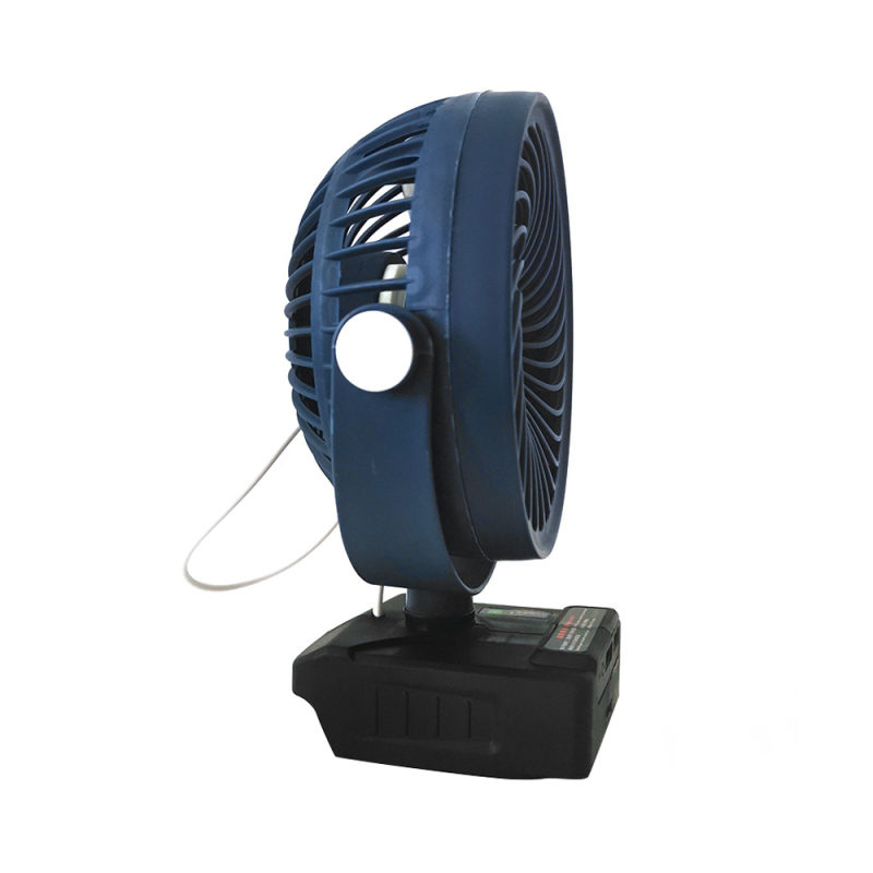 Ventilateur de camping Irovami - détail des pales et de la compatibilité Makita