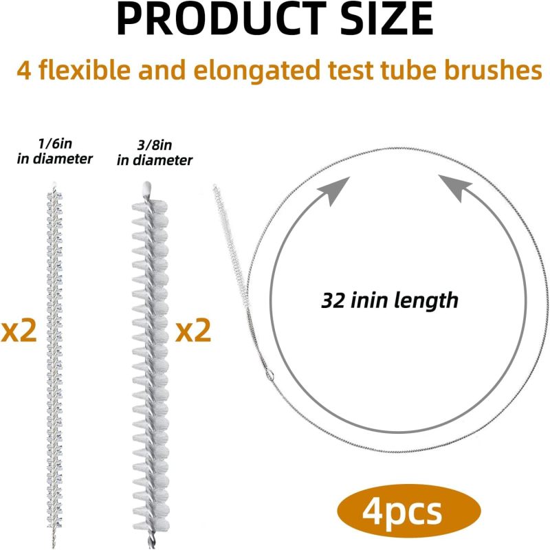 Juego de 4 cepillos de limpieza de tubos - 100 cm - Nylon - Médico y mantenimiento