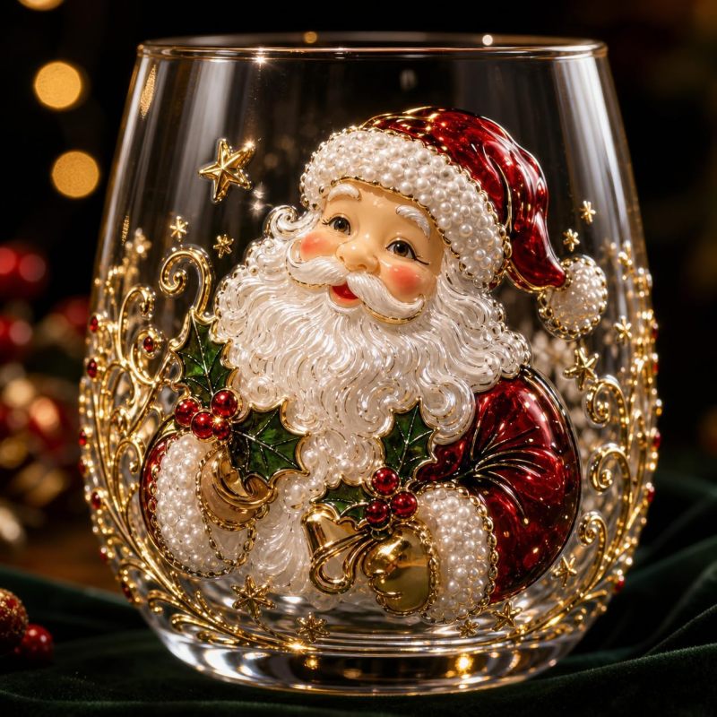 Verre art 3D Noël Père Noël Beyamis - verre décoratif pour boissons froides