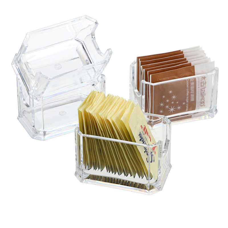 Soporte transparente de acrílico para bolsas de azúcar y té