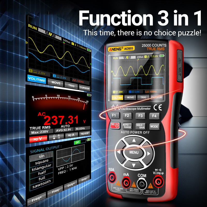 Oscilloscope portable 3 en 1 Beyamis - vue d'ensemble