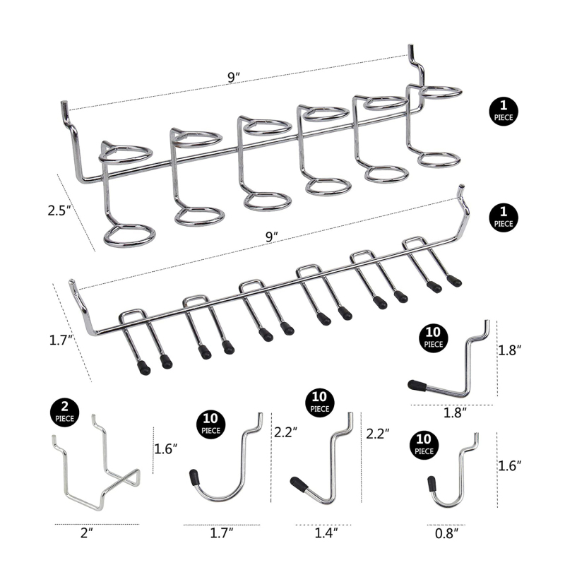Kit de 140 crochets pour panneau perforé - assortiment complet