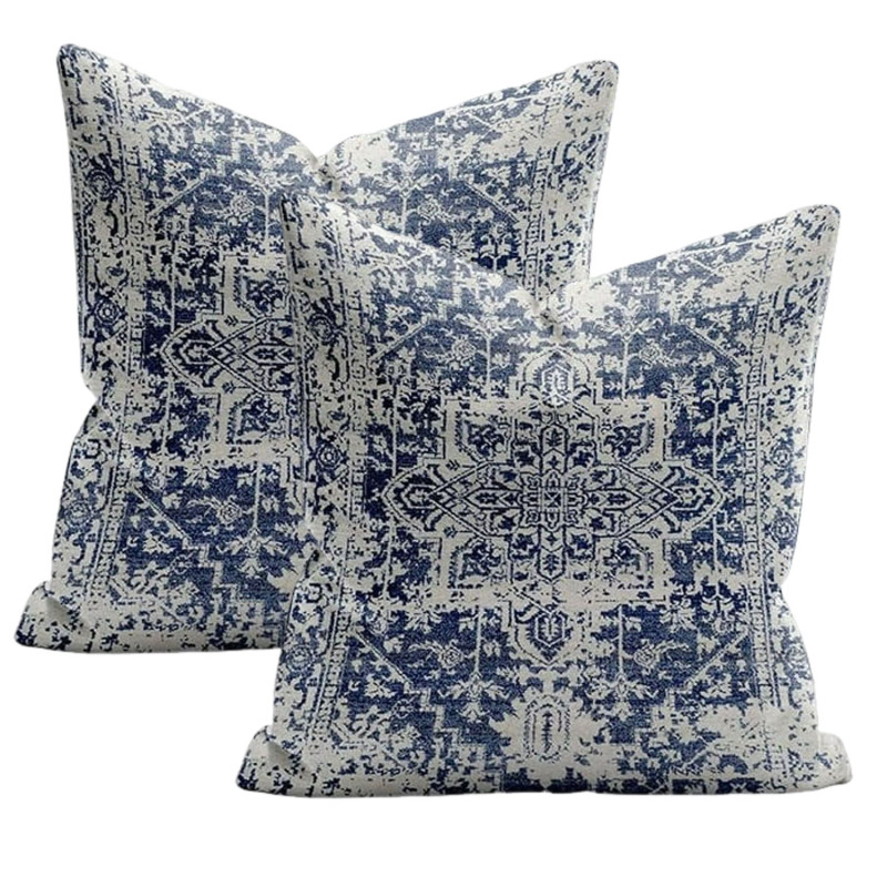 Fundas de cojín de lino bohemio azul