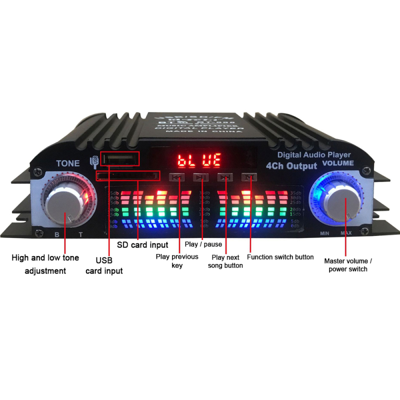 Amplificateur audio Bluetooth 5.0 4 canaux Beyamis - vue d'ensemble