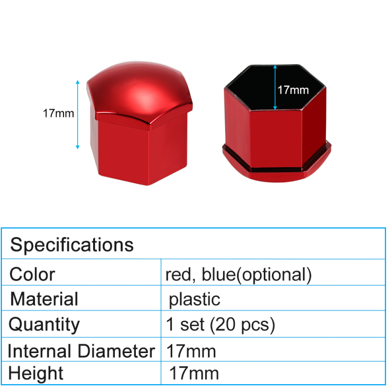 Juego de 20 tapas rojas para tuercas de rueda de 17 mm