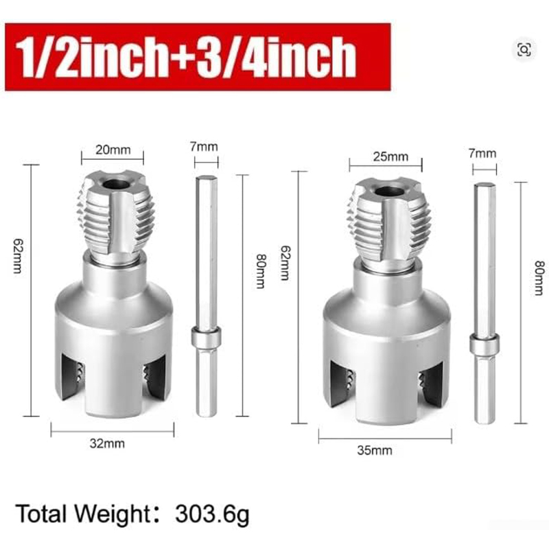 Dimensions détaillées – filière 20mm et 25mm – poids 303,6g – encombrement compact