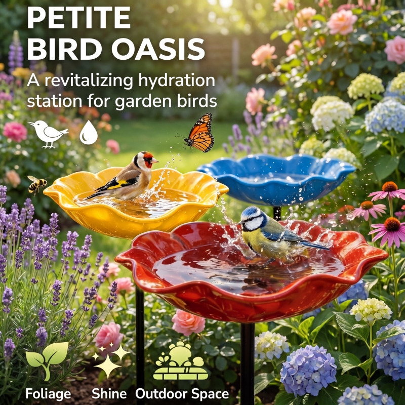 Piquet jardin décoratif avec bain d'oiseaux et abreuvoir - détail