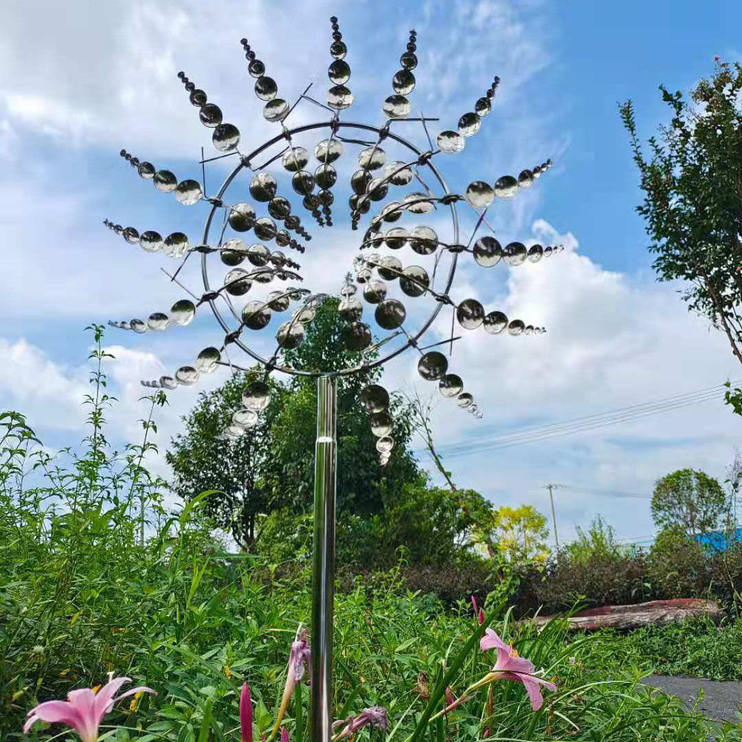 Moulin à Vent Spirale Avec Boule Cristal - Déco Jardin Et Terrasse - Acier Inoxydable - Couleur Bleu Lac
