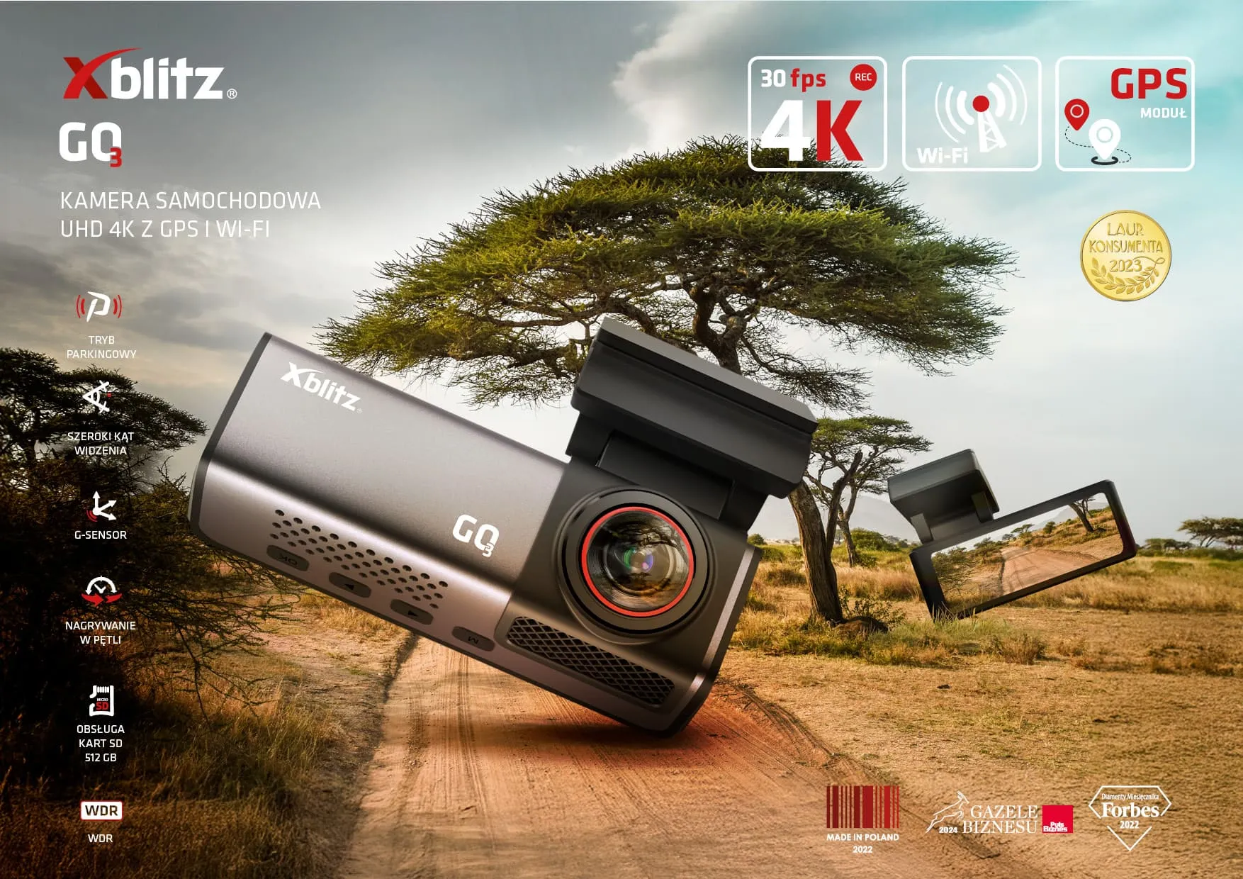 Xblitz GO3 – kamera samochodowa UHD 4K Z GPS i WI-FI