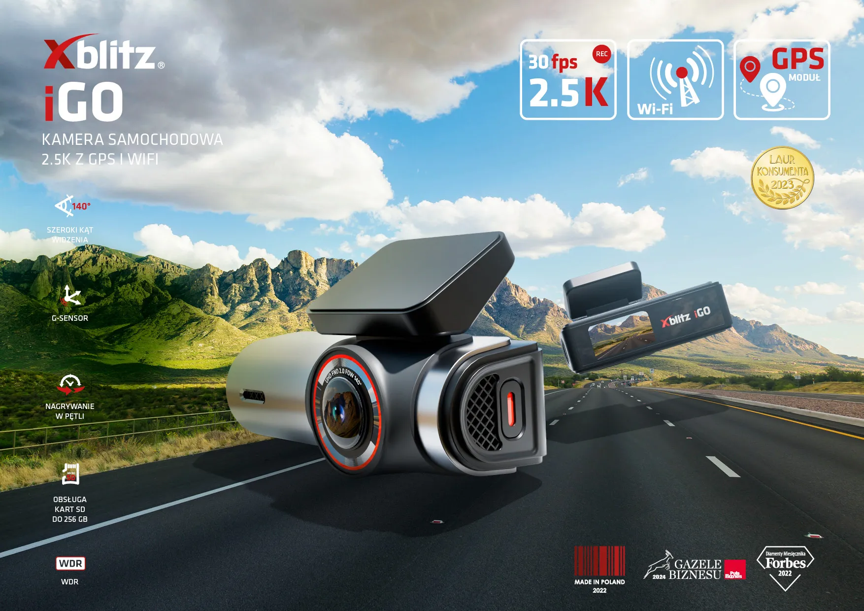Xblitz iGo - Telecamera per auto da 2,5k con GPS e Wi-Fi