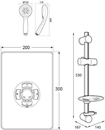 Triton Aspirante Electric Shower 8.5kW Modern White Gloss 5 Spray