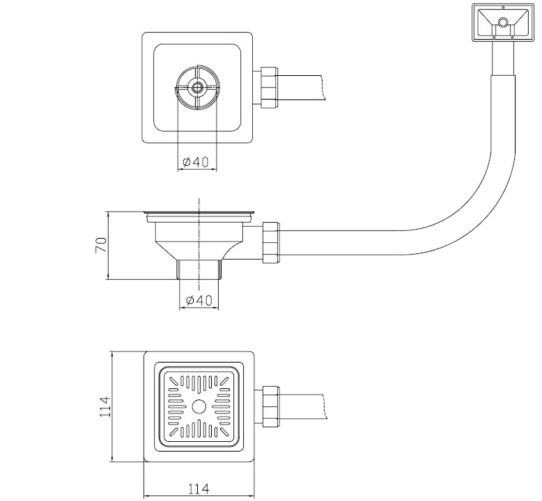 Stainless Steel Kitchen Sink Basket Strainer Waste With Overflow Square