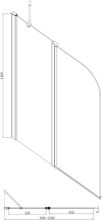 Luxura Curved Edge 2 Section Bath Screen (Chrome Frame) - 1000mm Width