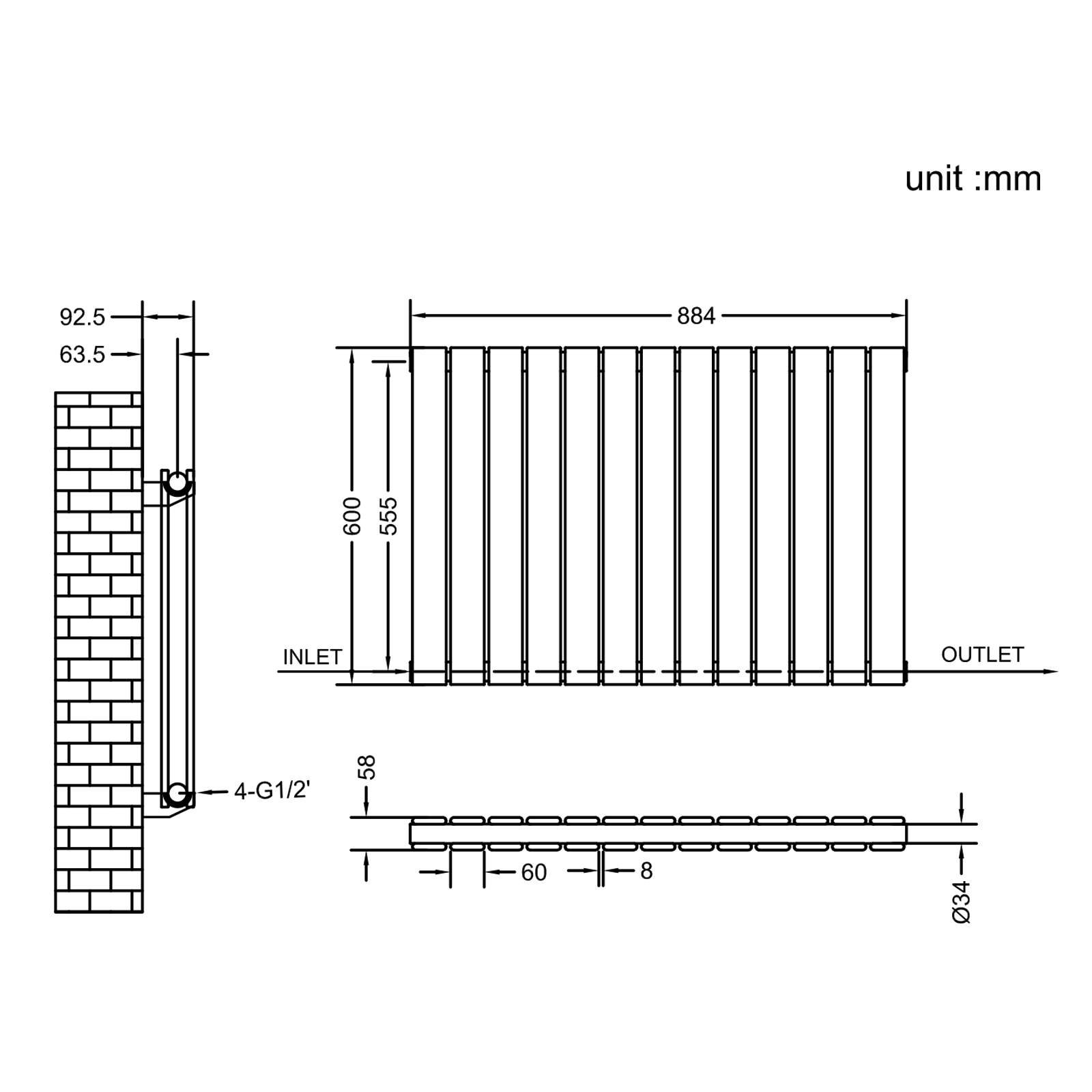 Stech Homes oval column radiator data sheet